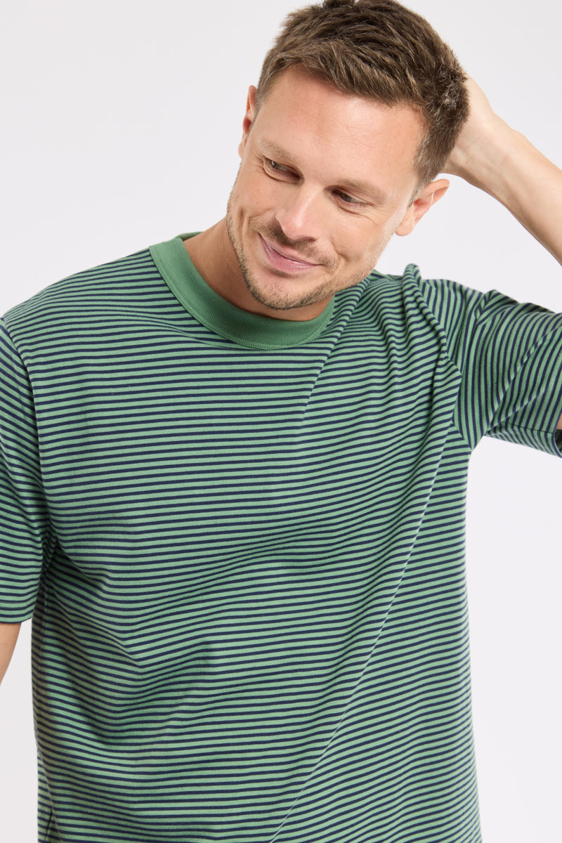 Armor Lux Organic Heritage Stripe T-Shirt - Ivy/Marine Deep