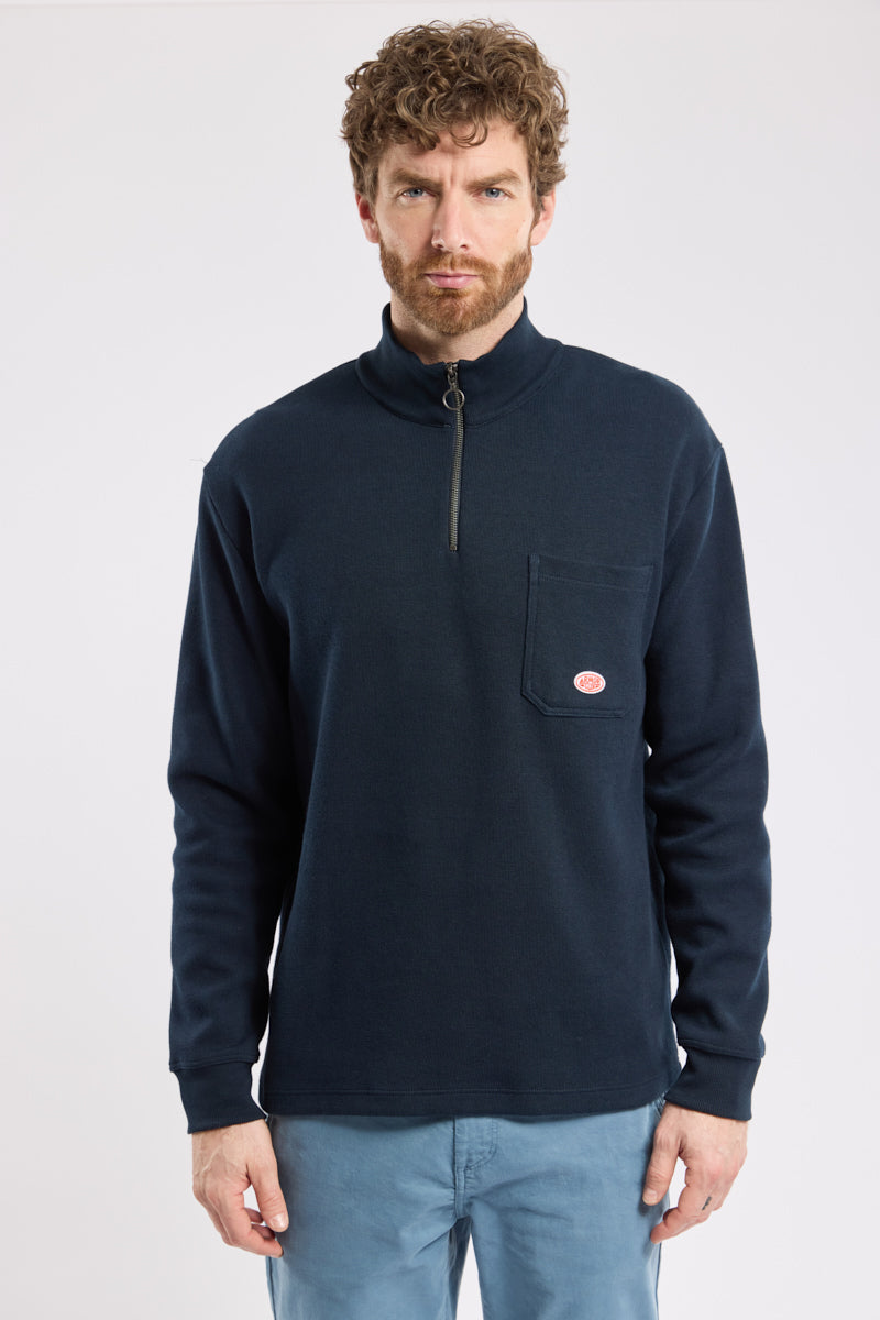 Armor Lux Quarter Zip Sweatshirt - Marine Deep
