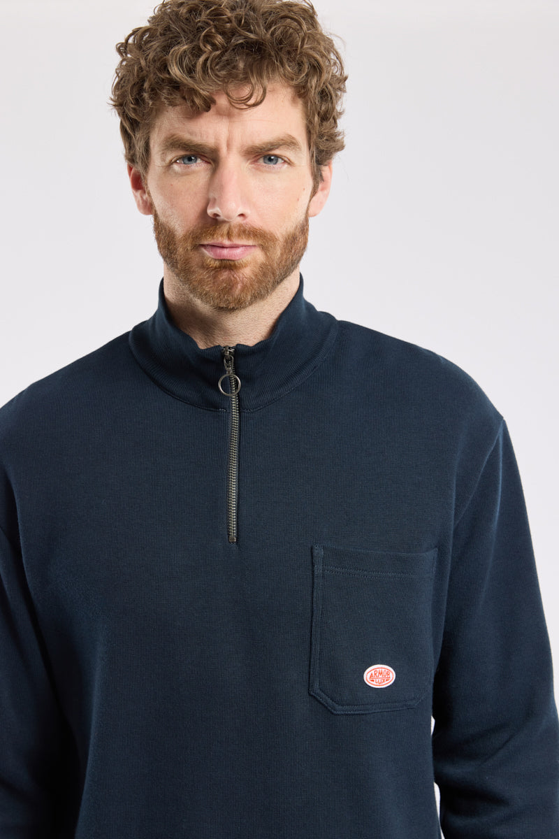 Armor Lux Quarter Zip Sweatshirt - Marine Deep