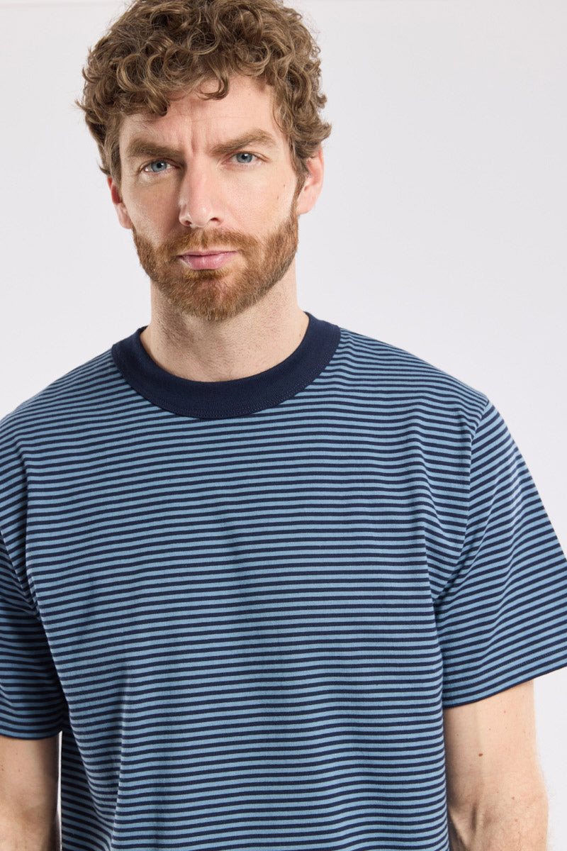 Armor Lux Striped Organic Cotton T-Shirt - Marine Deep/Bluefin