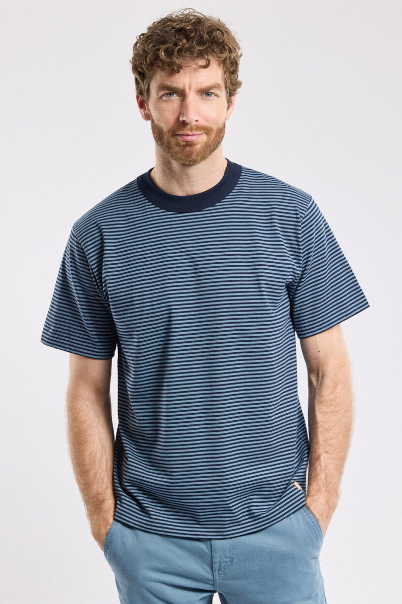 Armor Lux Striped Organic Cotton T-Shirt - Marine Deep/Bluefin