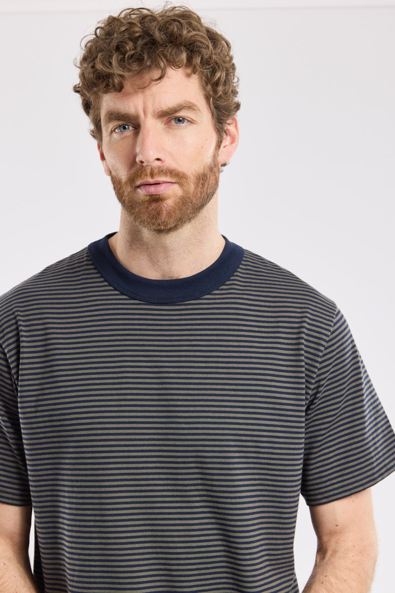 Armour Lux Heritage Striped Organic Cotton T-Shirt - Marine Deep/Chimera