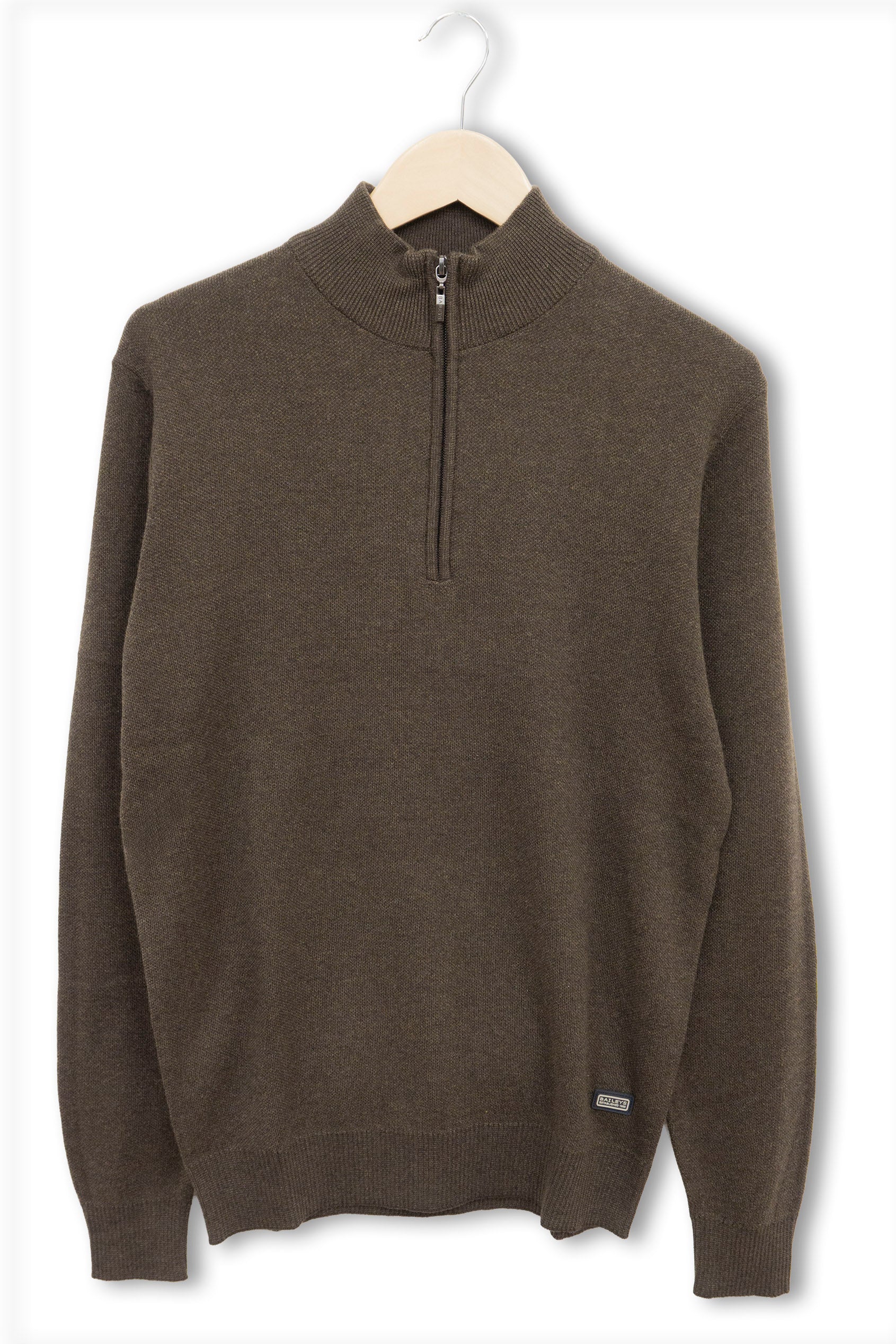 Baileys Quarter Zip Cotton Knit Sweatshirt - Dark Brown