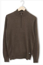 Baileys Quarter Zip Cotton Knit Sweatshirt - Dark Brown