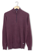 Baileys Quarter Zip Cotton Knit Sweatshirt - Deep Mauve