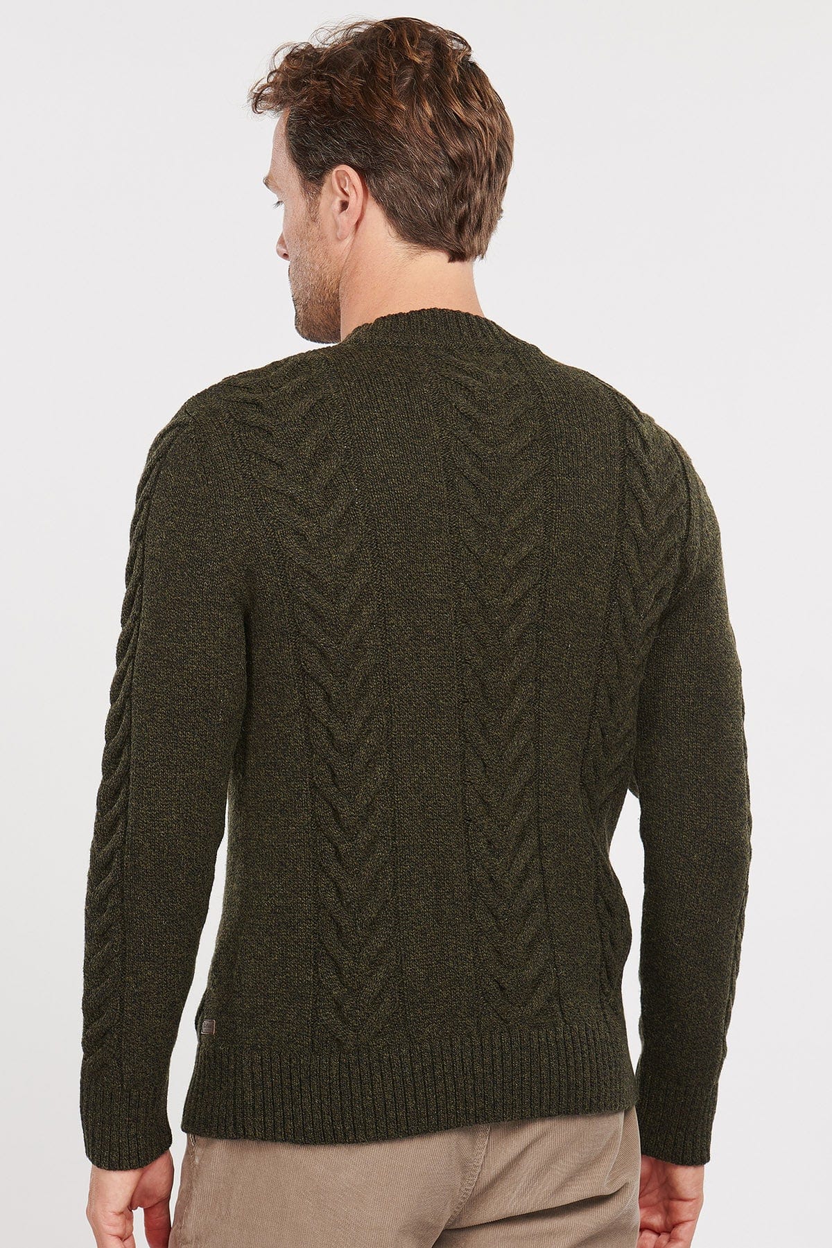 Barbour Cable Knit Crew Neck Jumper - Olive Marl