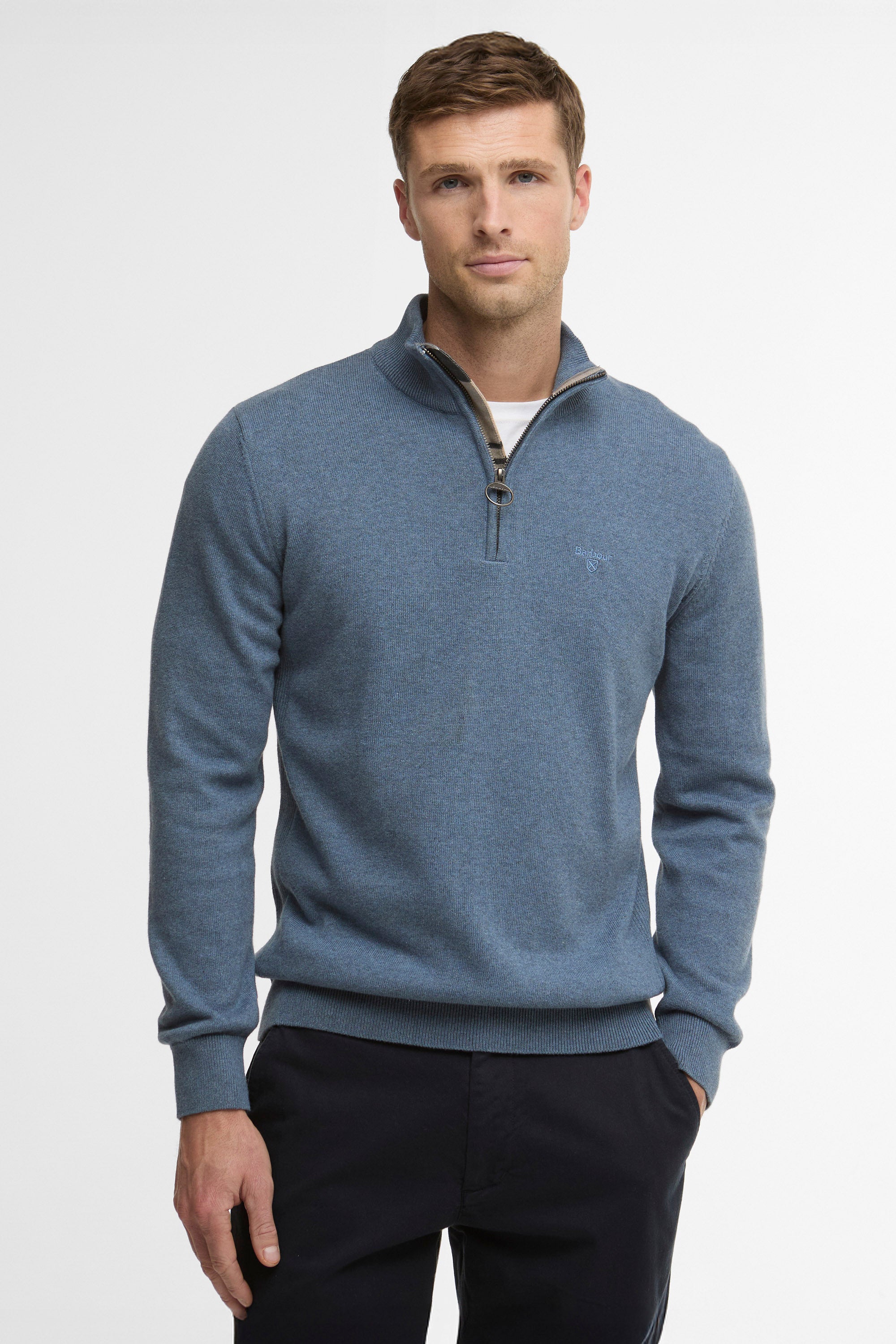 Barbour Cotton Half Zip Knitted Jumper - Dusk Blue