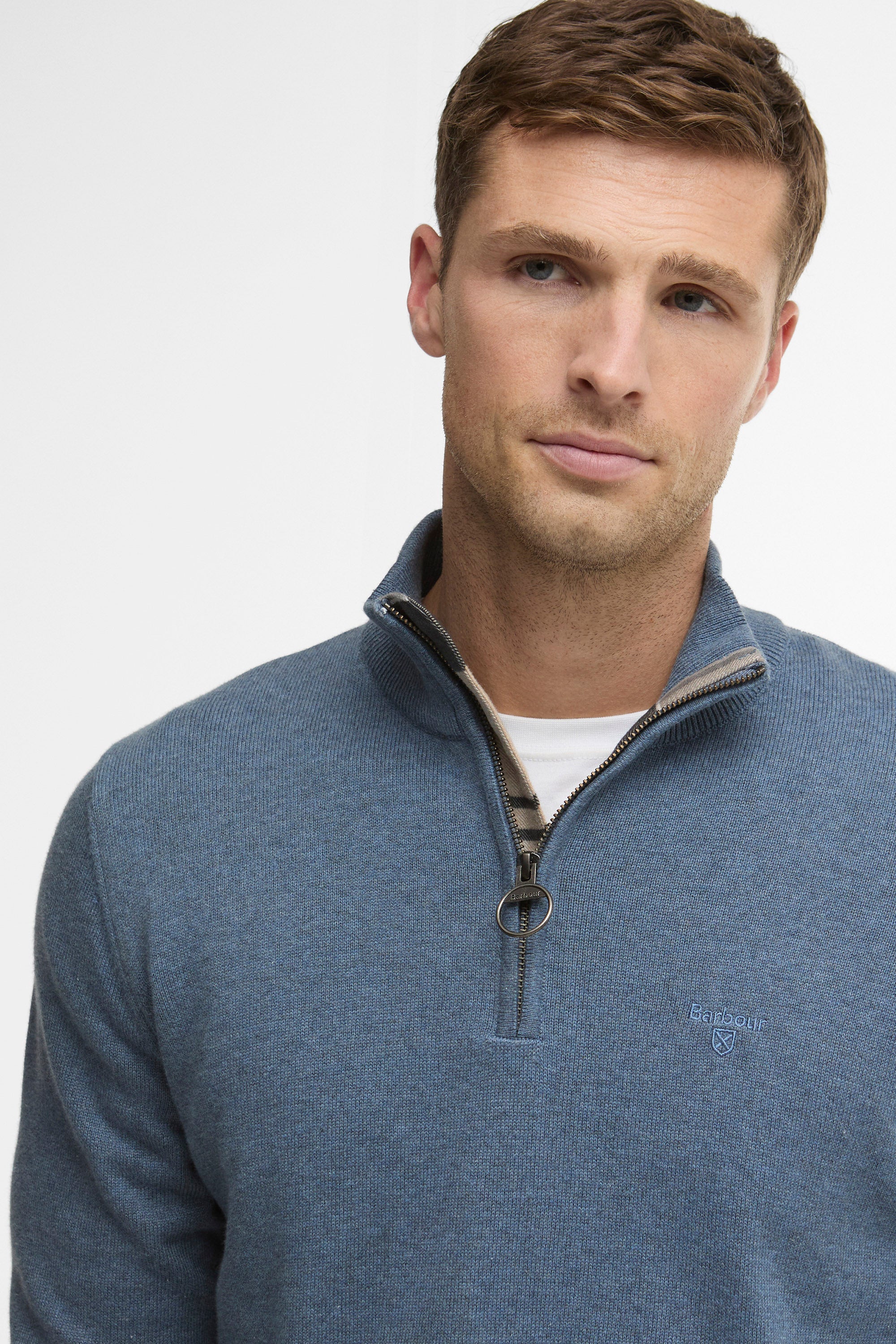 Barbour Cotton Half Zip Knitted Jumper - Dusk Blue