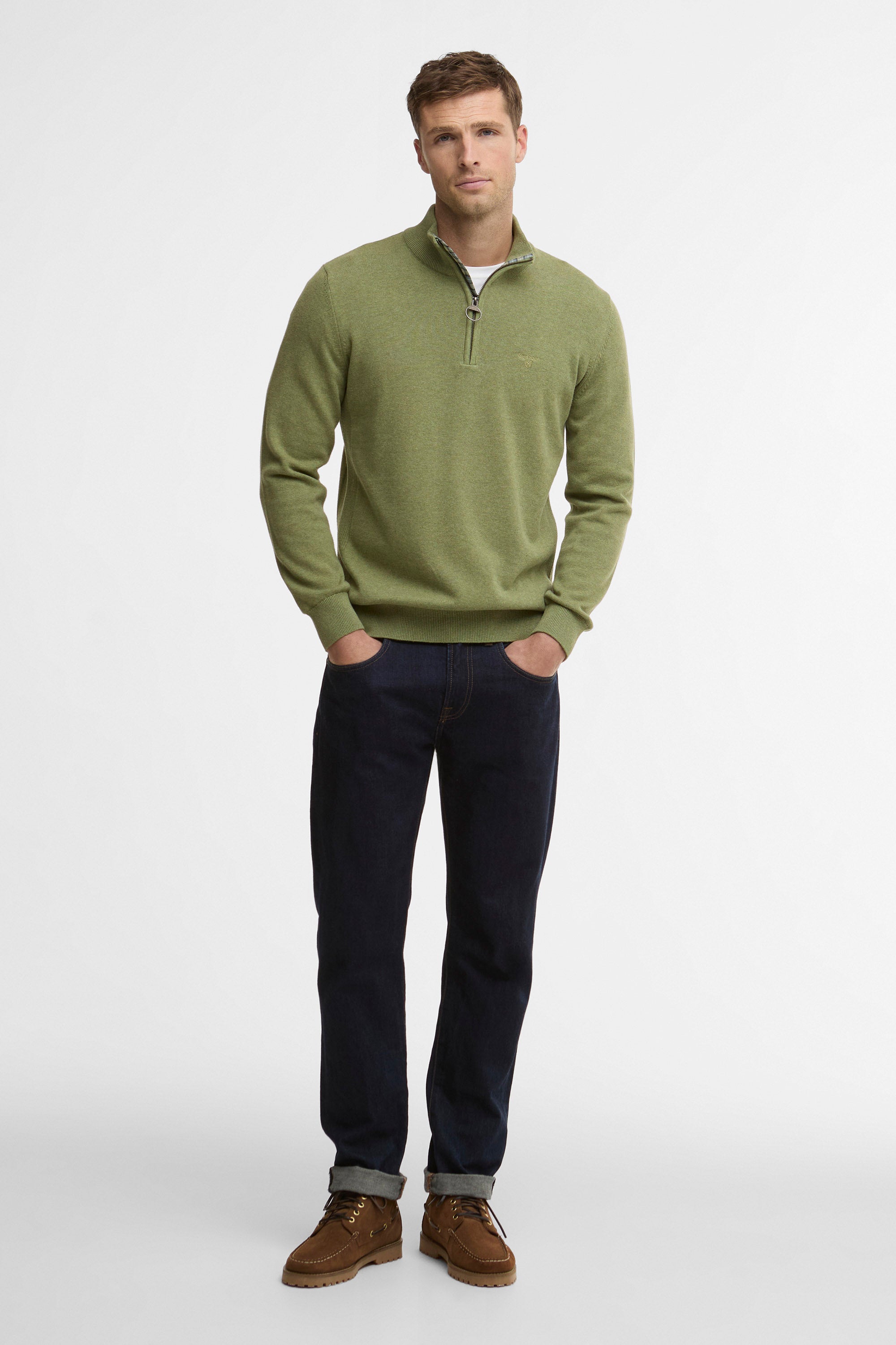 Barbour Cotton Half Zip Knitted Jumper - Laurel Green