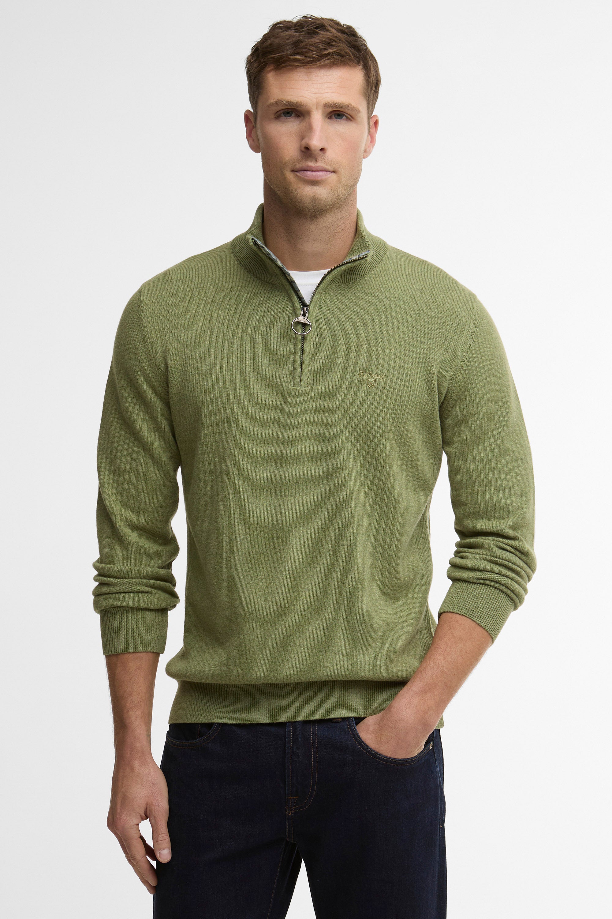 Barbour Cotton Half Zip Knitted Jumper - Laurel Green