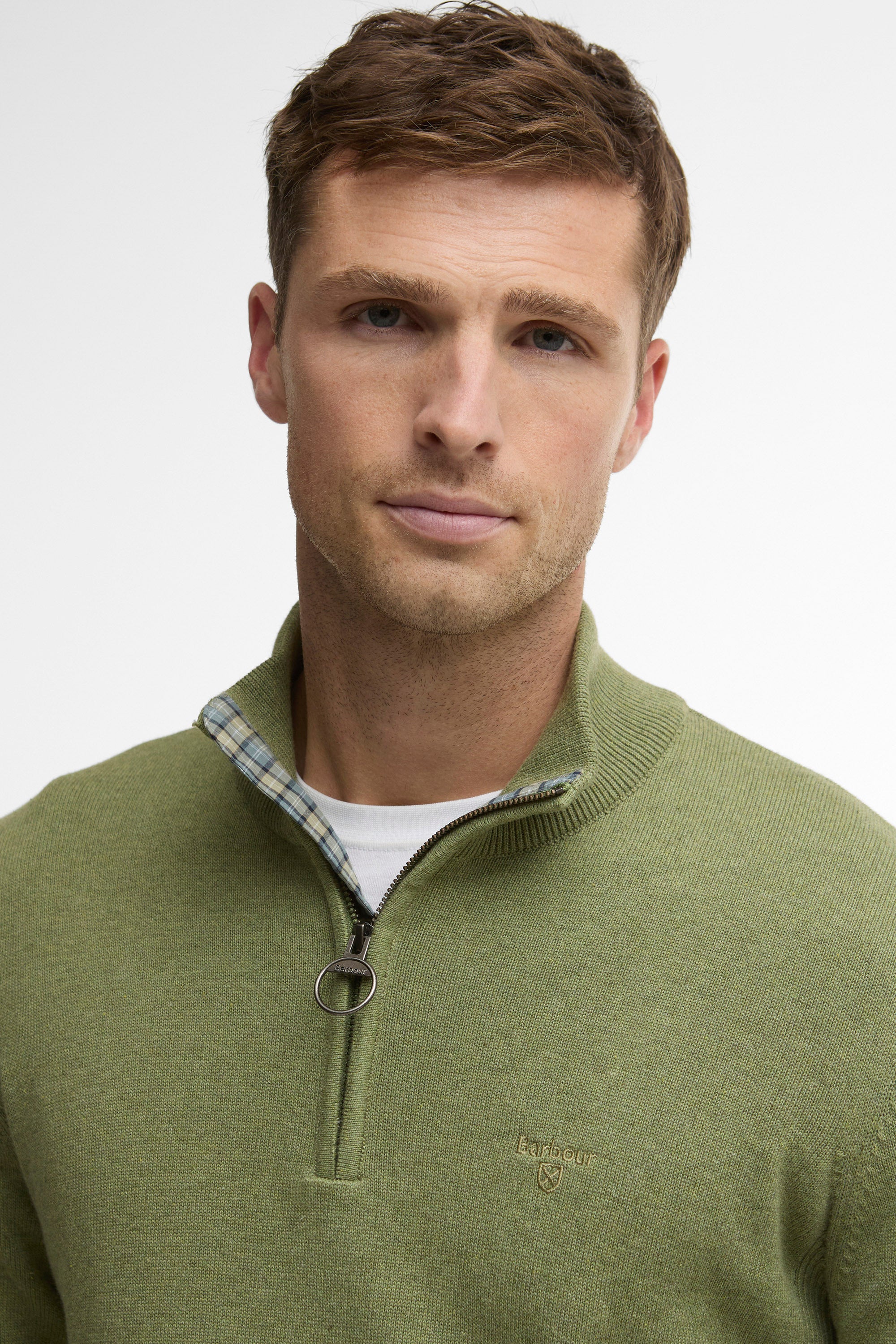 Barbour Cotton Half Zip Knitted Jumper - Laurel Green