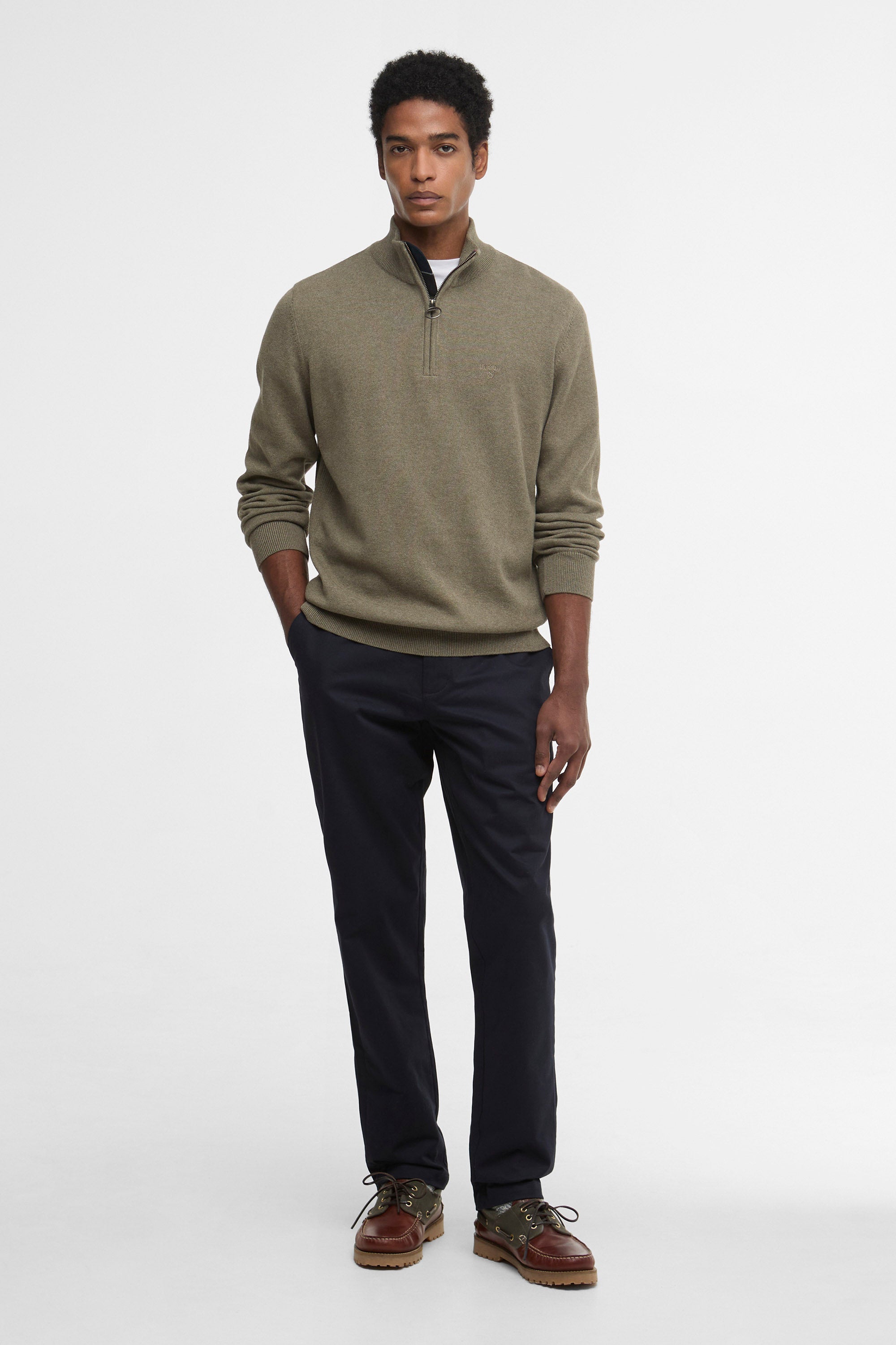 Barbour Cotton Half Zip Knitted Jumper - Smokey Olive