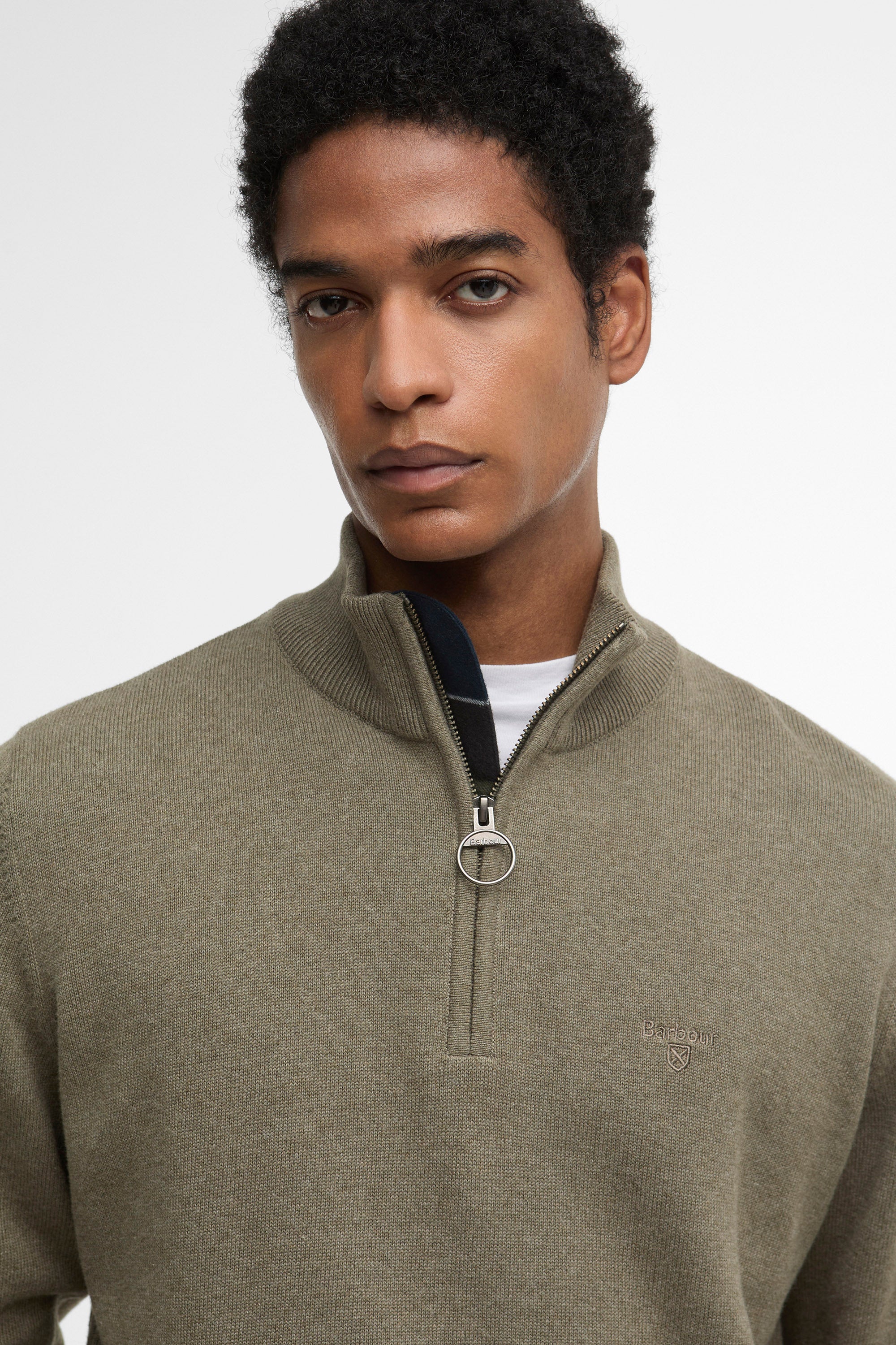 Barbour Cotton Half Zip Knitted Jumper - Smokey Olive