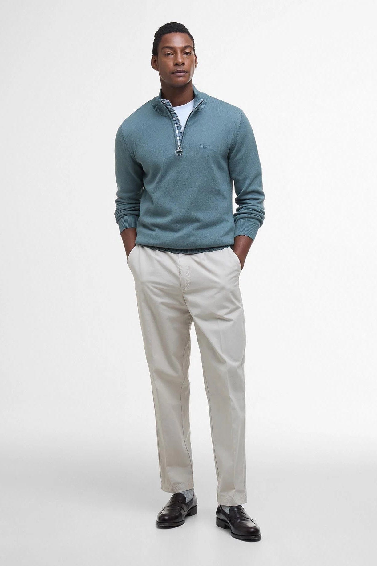 Barbour Cotton Half Zip Knitted Jumper - Vintage Teal