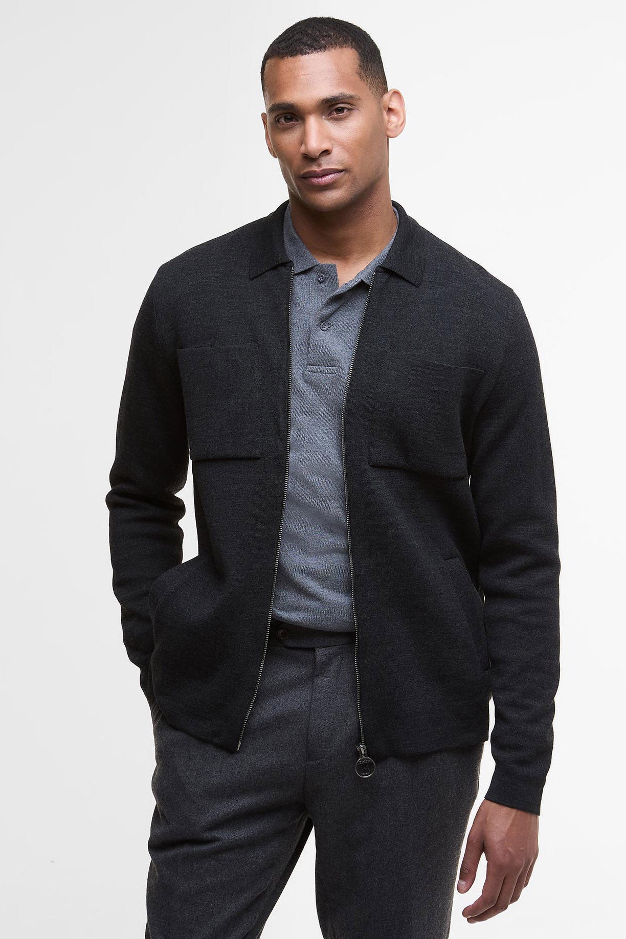 Barbour Croscombe Zip-Up Cardigan - Charcoal Marl