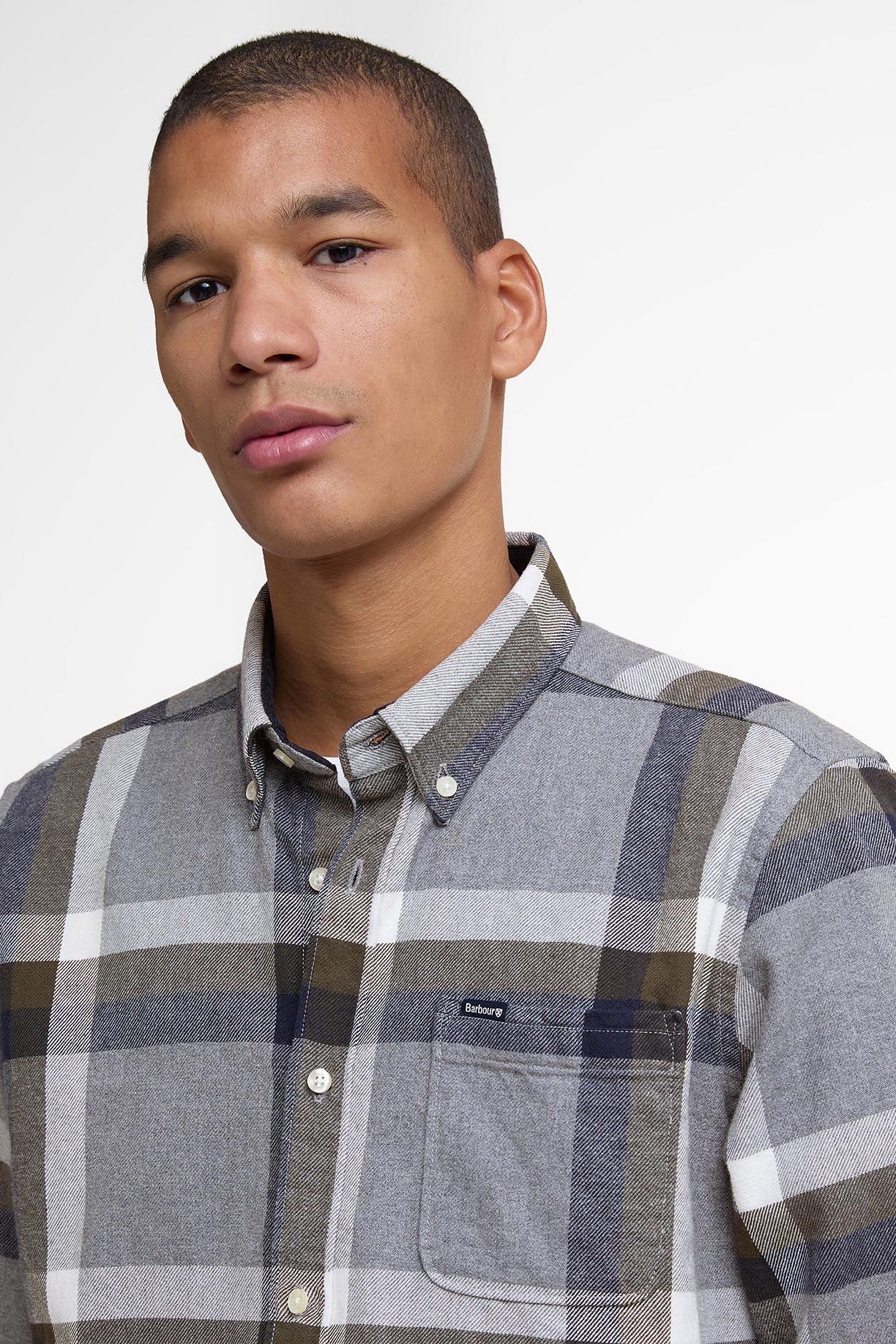 Barbour Folley Tailored Brushed Cotton Shirt - Light Grey Marl