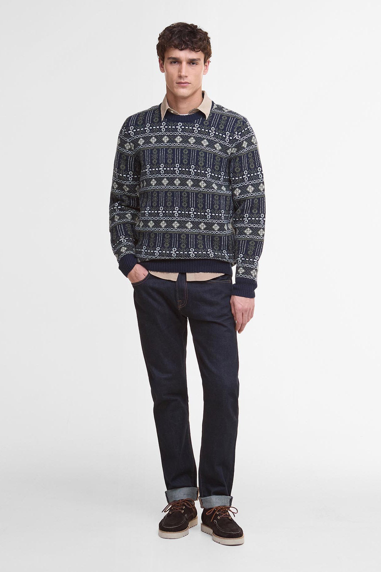 Barbour Grangetown Fair Isle Crew Neck Jumper - Inky Blue