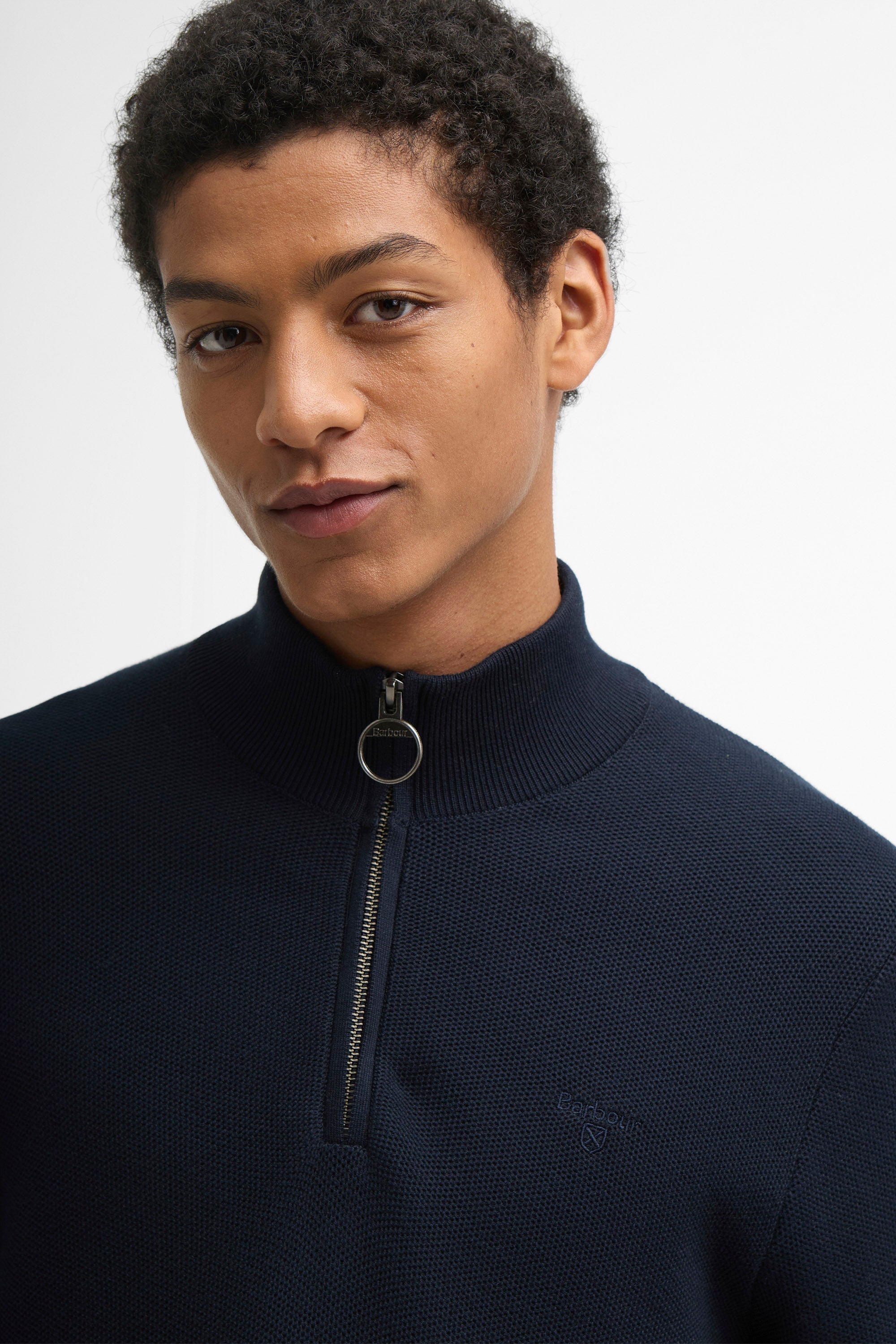 Barbour Honeycomb Half Zip Knitted Jumper - Navy