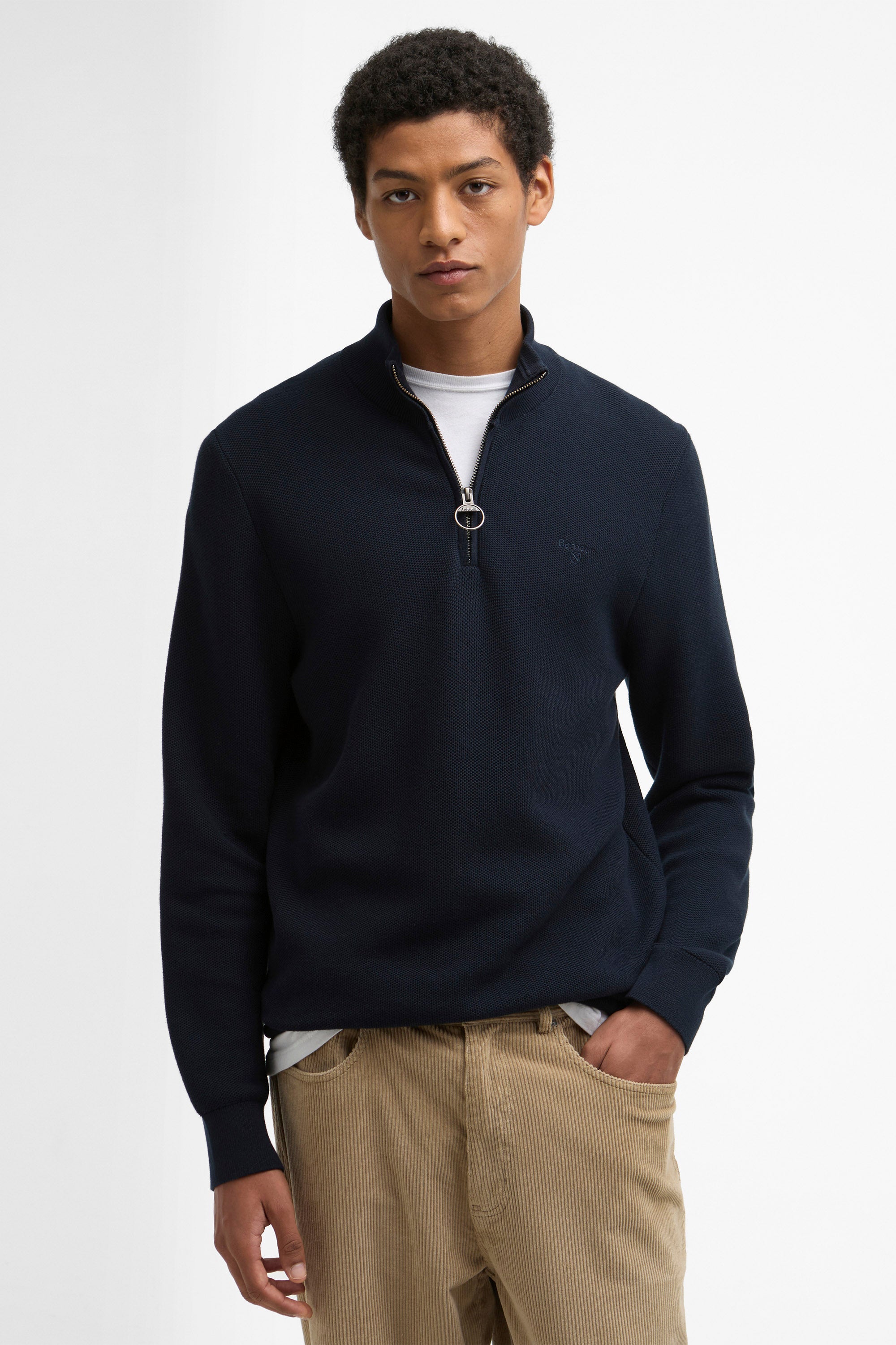 Barbour Honeycomb Half Zip Knitted Jumper - Navy