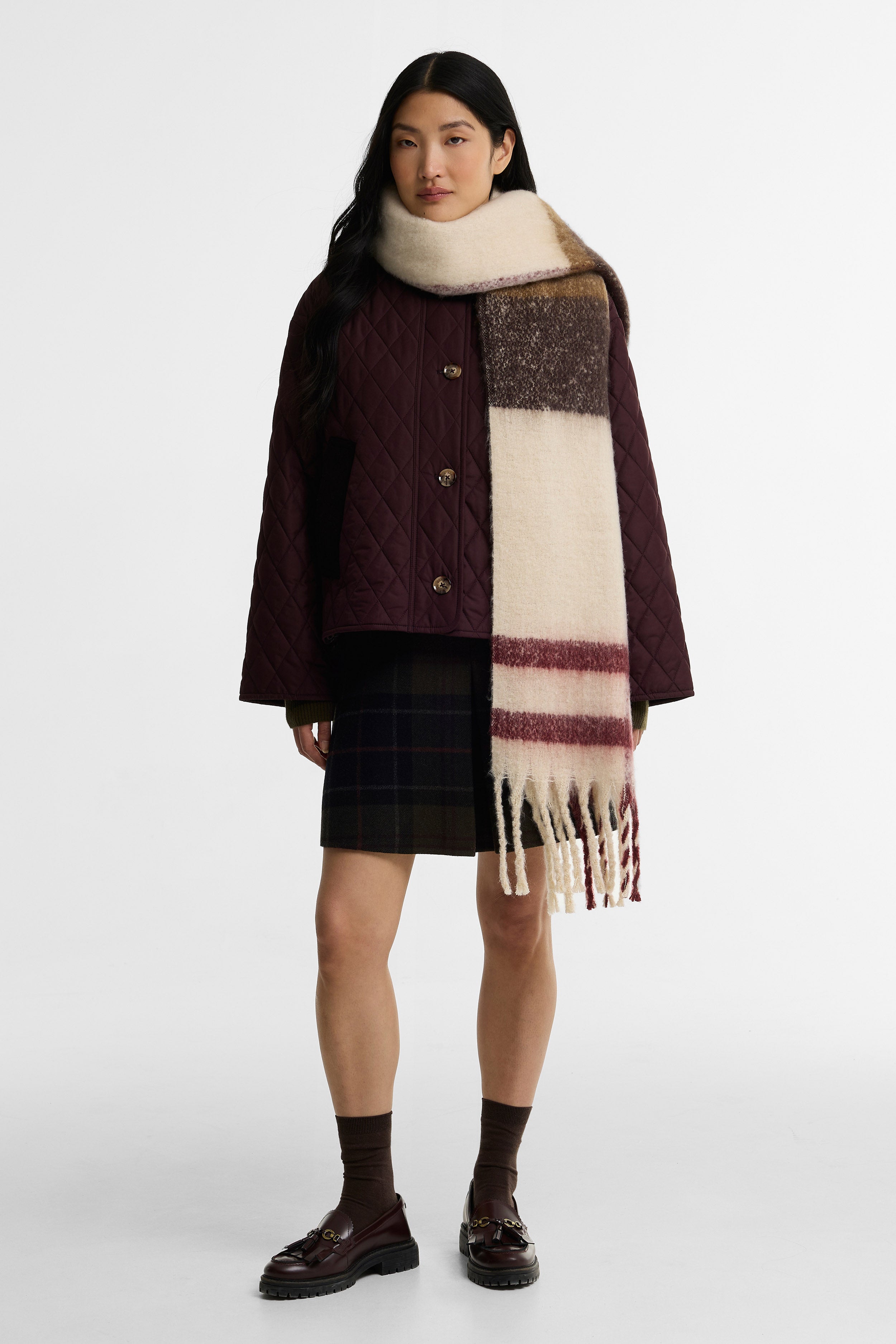 Barbour Isla Tartan Bobble Scarf - Ecru Muted Tartan LSC0293_TN30_OS