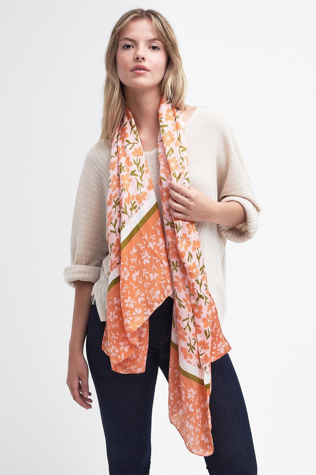 Barbour Kelley Floral Scarf - Apricot Crush LSC0452_OR11_OS