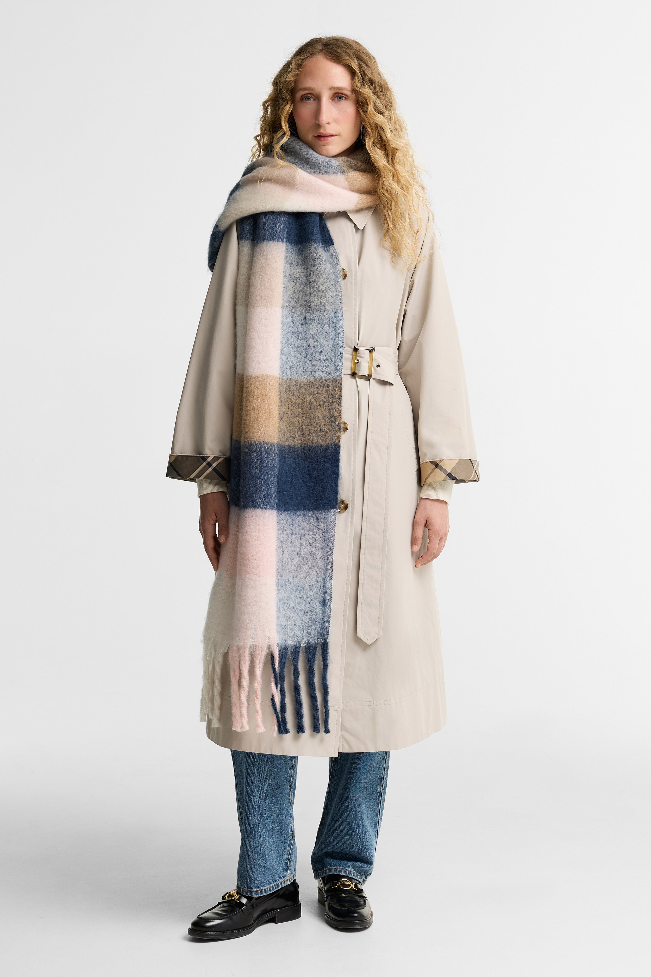 Barbour Marie Check Scarf - Navy/Blush Pink LSC0460_NY91_OS