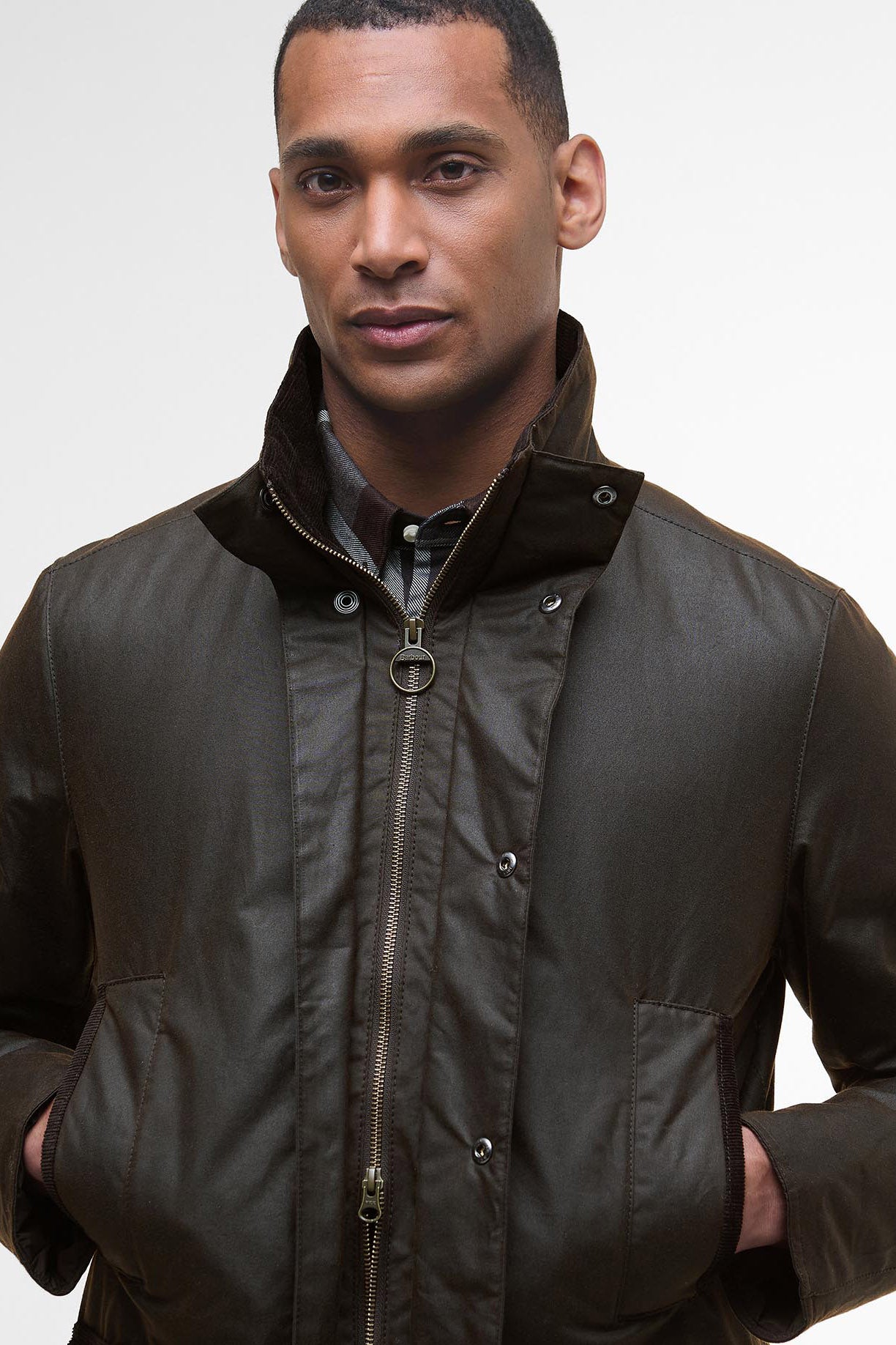 Barbour Modern Border Waxed Jacket - Dark Brown