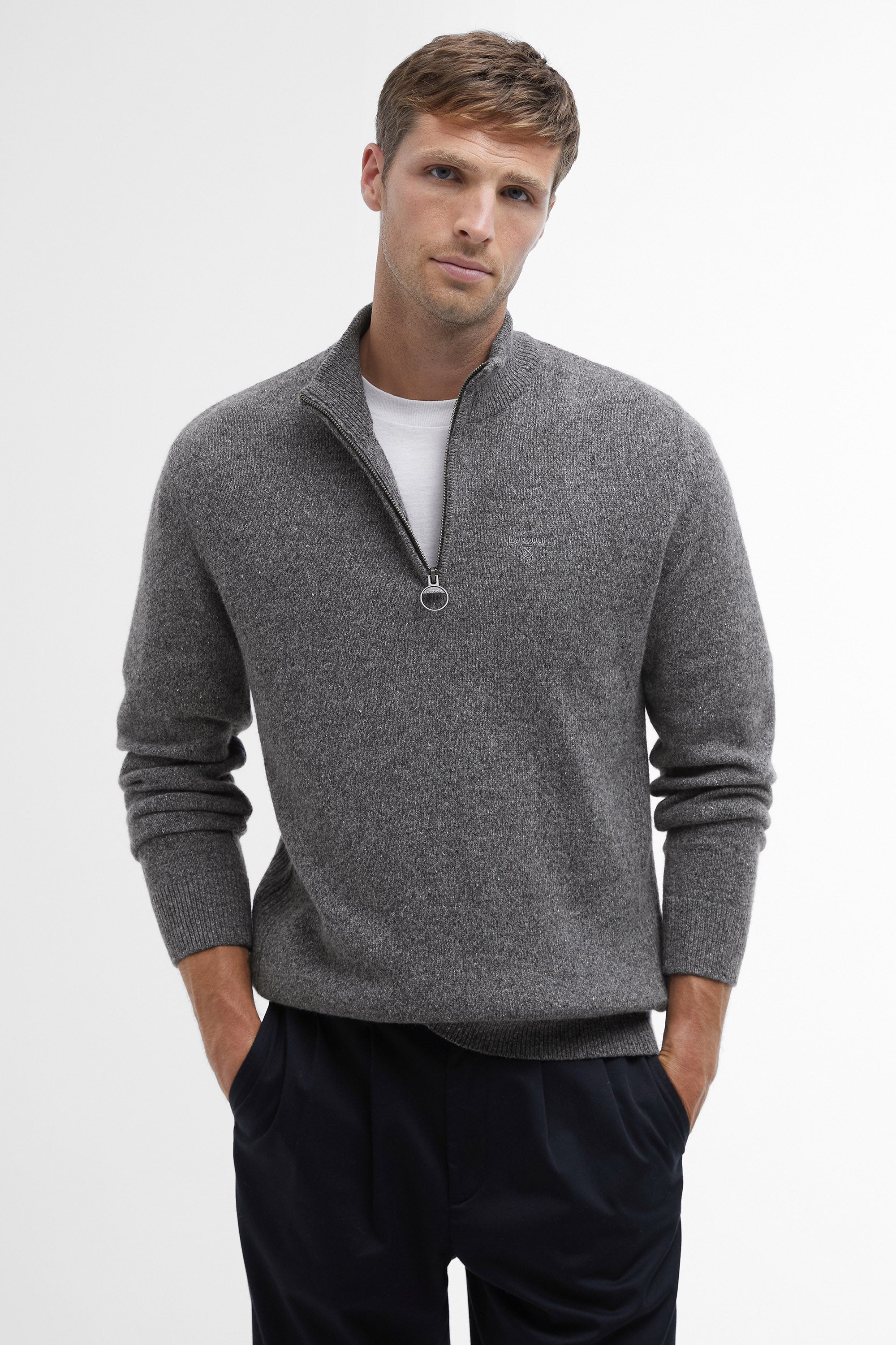 Barbour Tisbury Half Zip Knitted Jumper - Grey