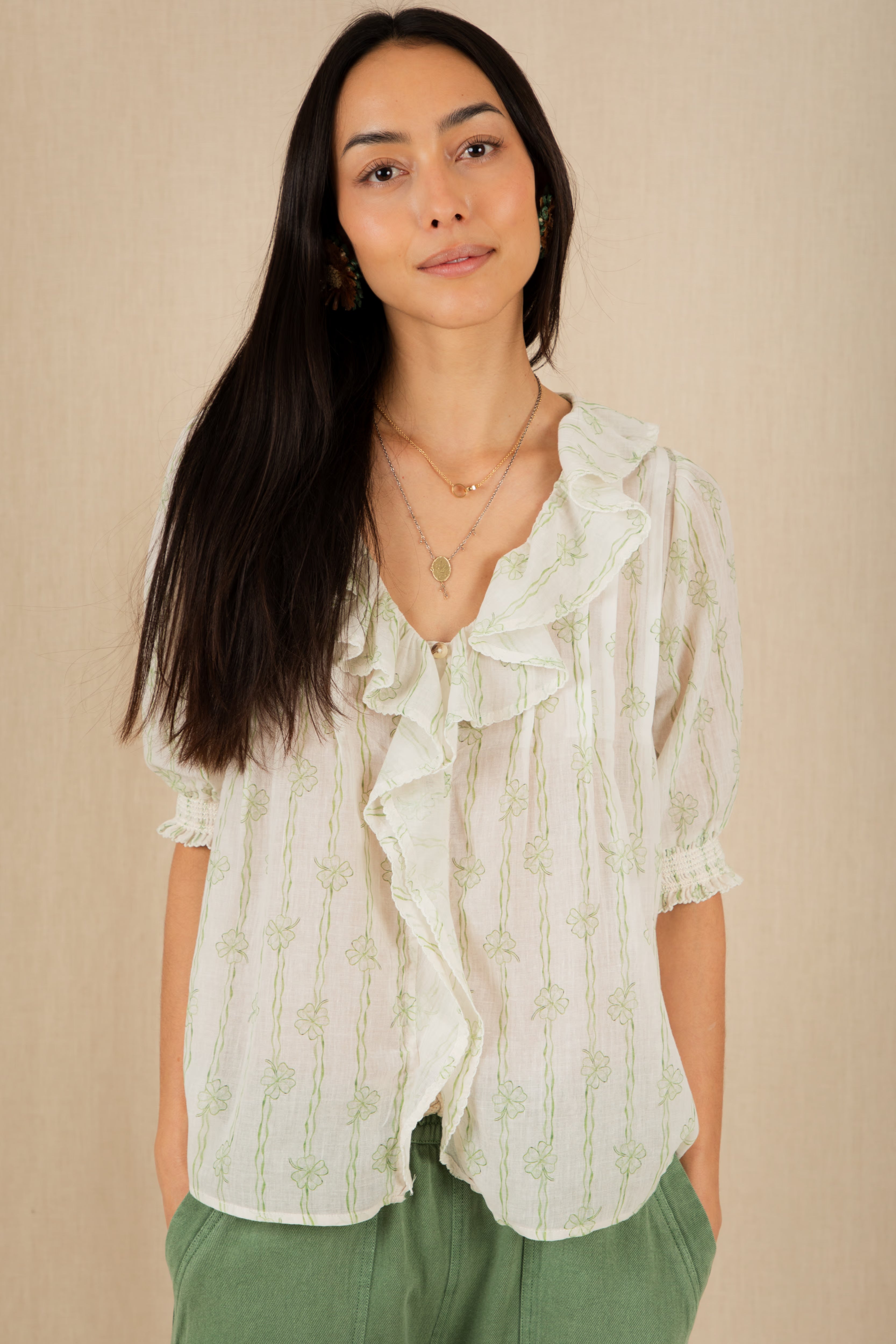 Bonte Lenny Ruffle Neck Shirt - Clover