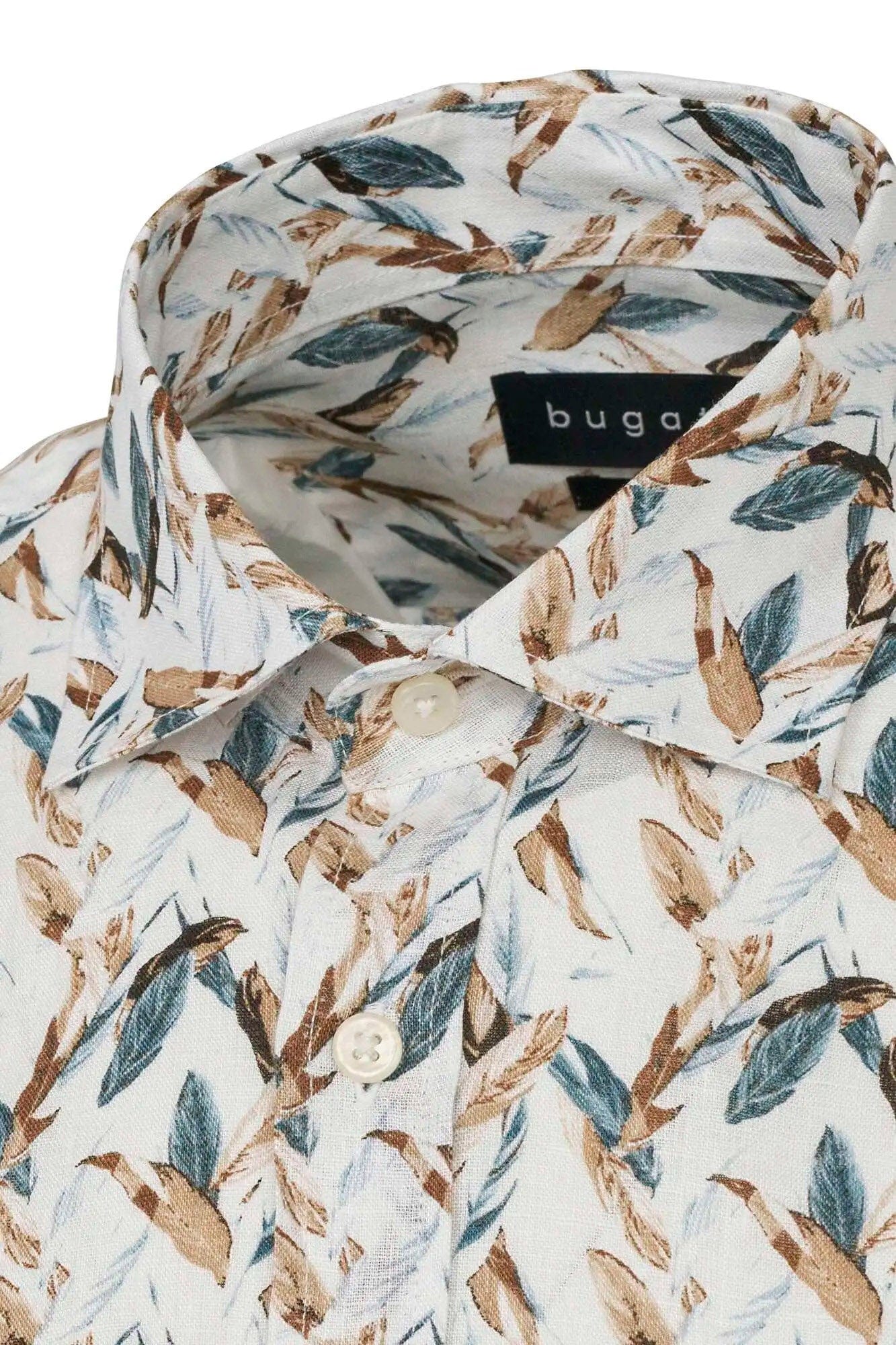 Bugatti Bird Print Pure Linen Shirt - Bottle Green