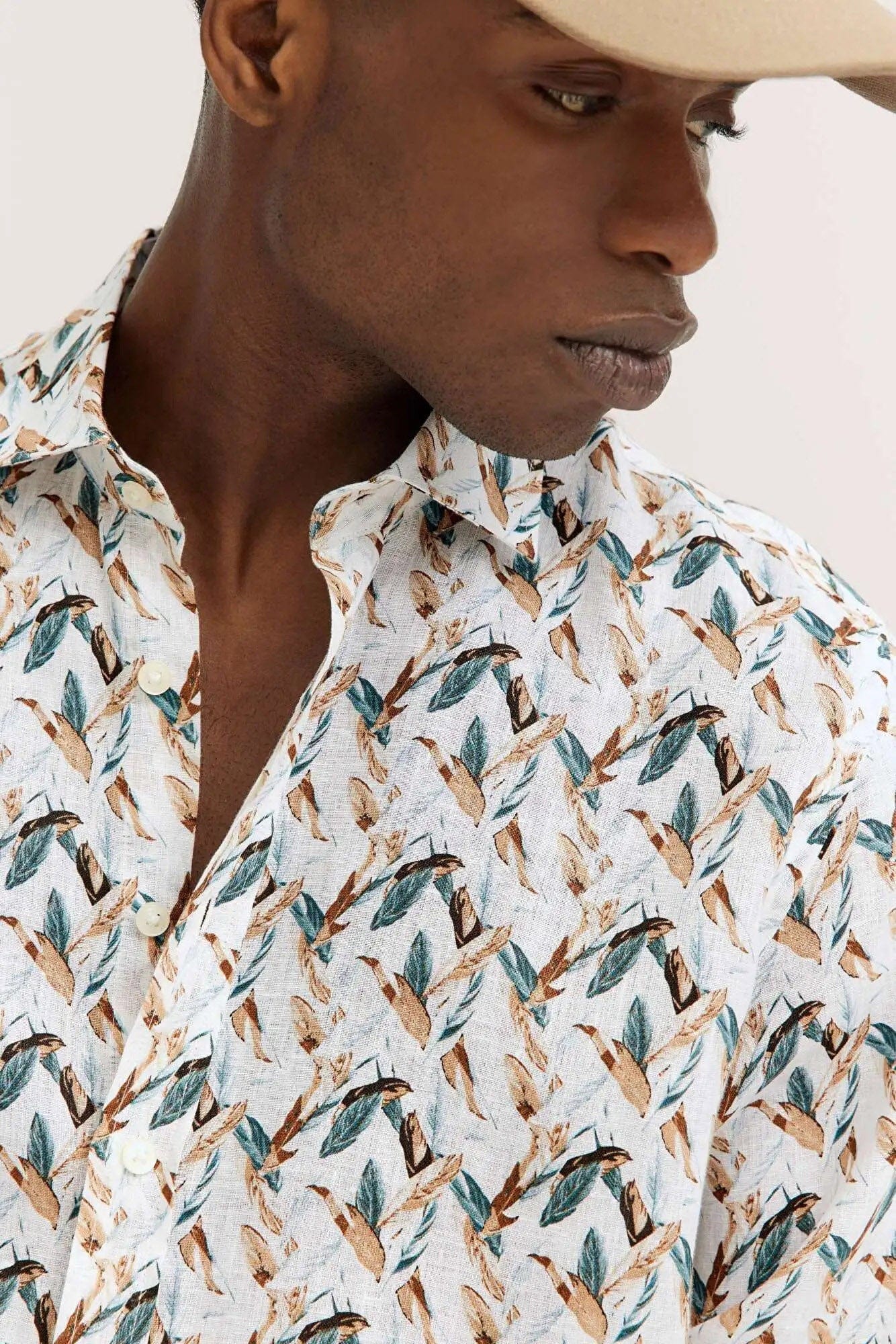 Bugatti Bird Print Pure Linen Shirt - Bottle Green