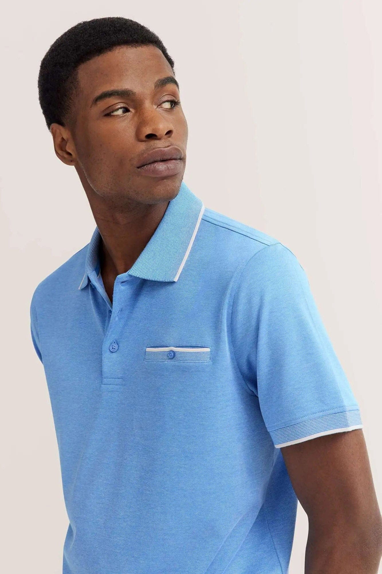 Bugatti Polo Shirt with Tipping Detail - Blue Grey