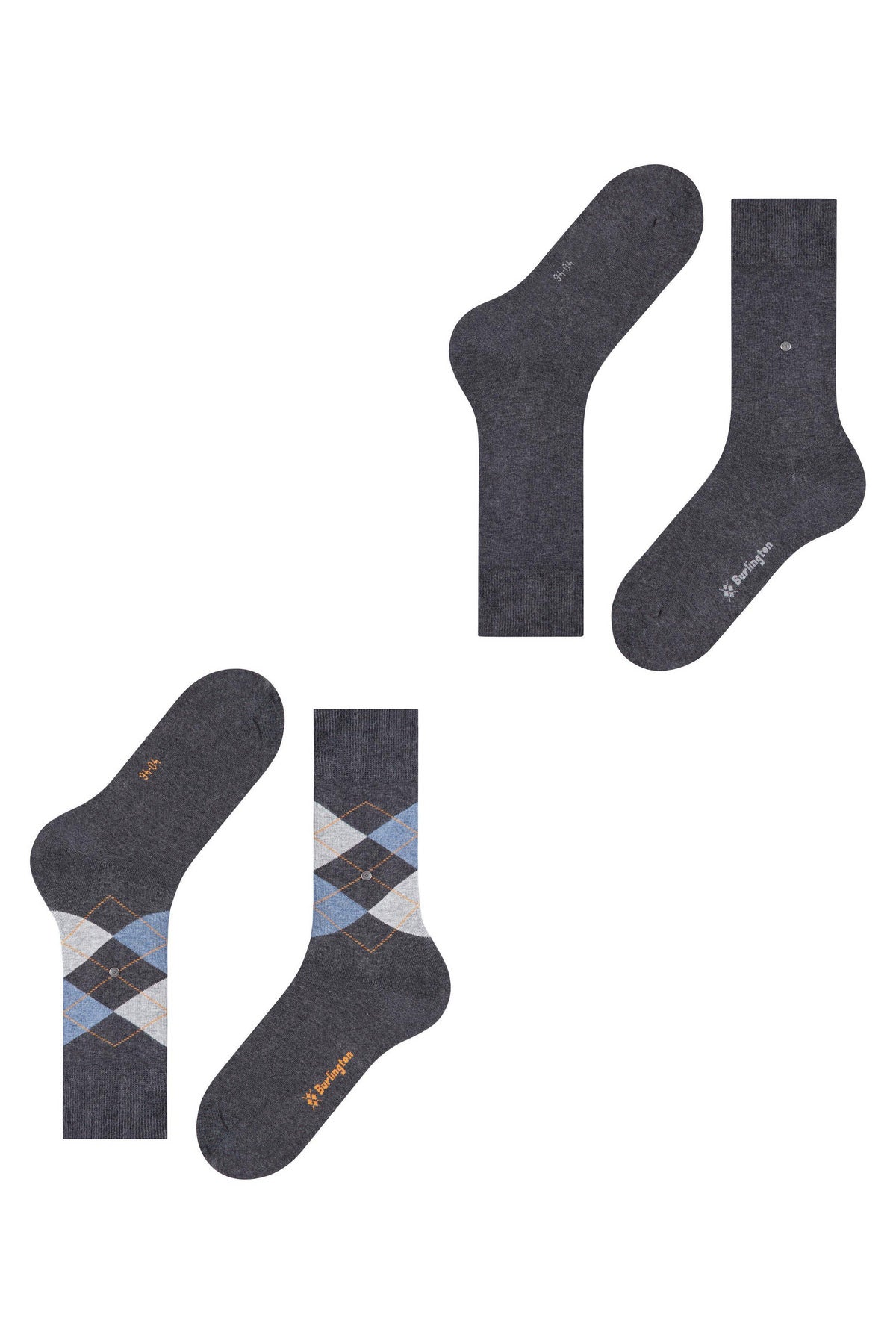 Burlington Everyday Argyle/Plain 2 Pack Socks - Anthracite Melange 21044_3081_6.5-11 UK