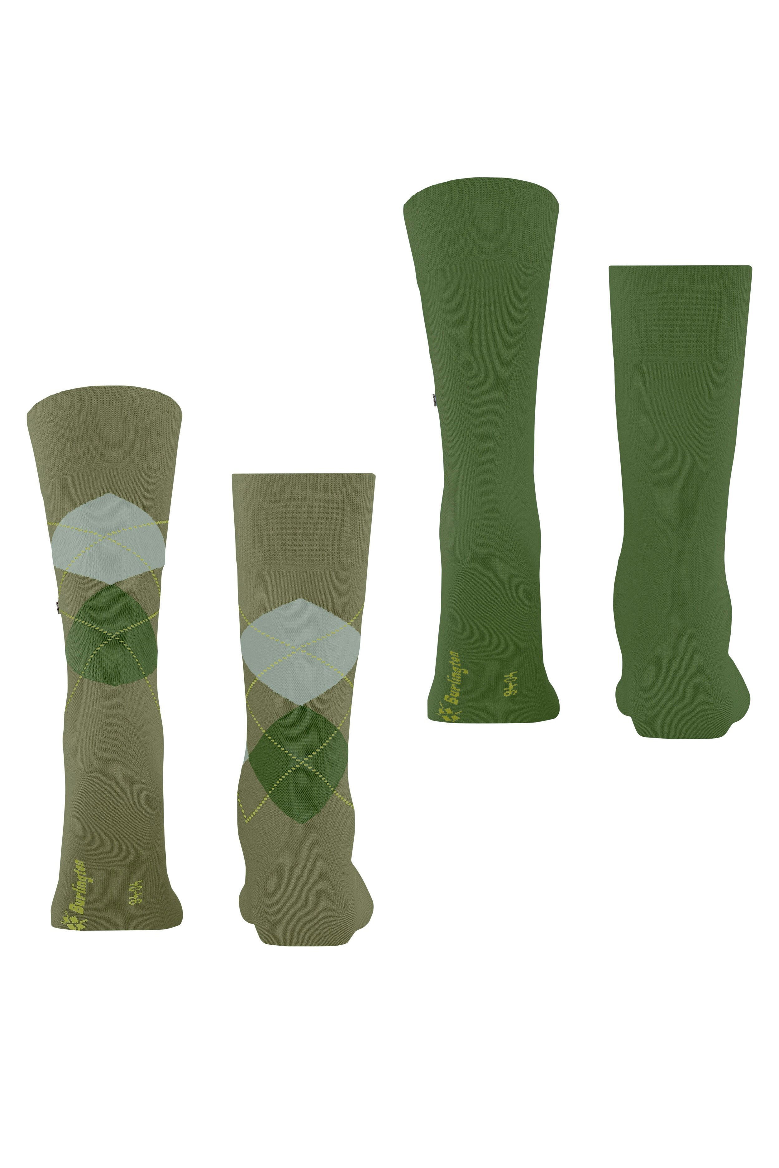Burlington Everyday Argyle/Plain 2 Pack Socks - Green 21044_7473_6.5-11 UK