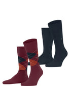 Burlington Everyday Argyle/Plain 2 Pack Socks - Wine 21044_8014_6.5-11 UK