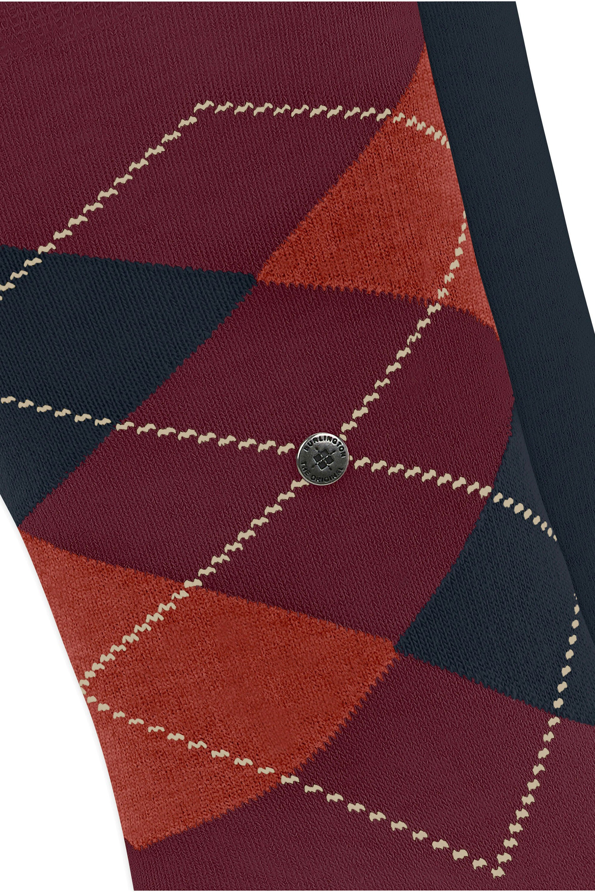 Burlington Everyday Argyle/Plain 2 Pack Socks - Wine 21044_8014_6.5-11 UK