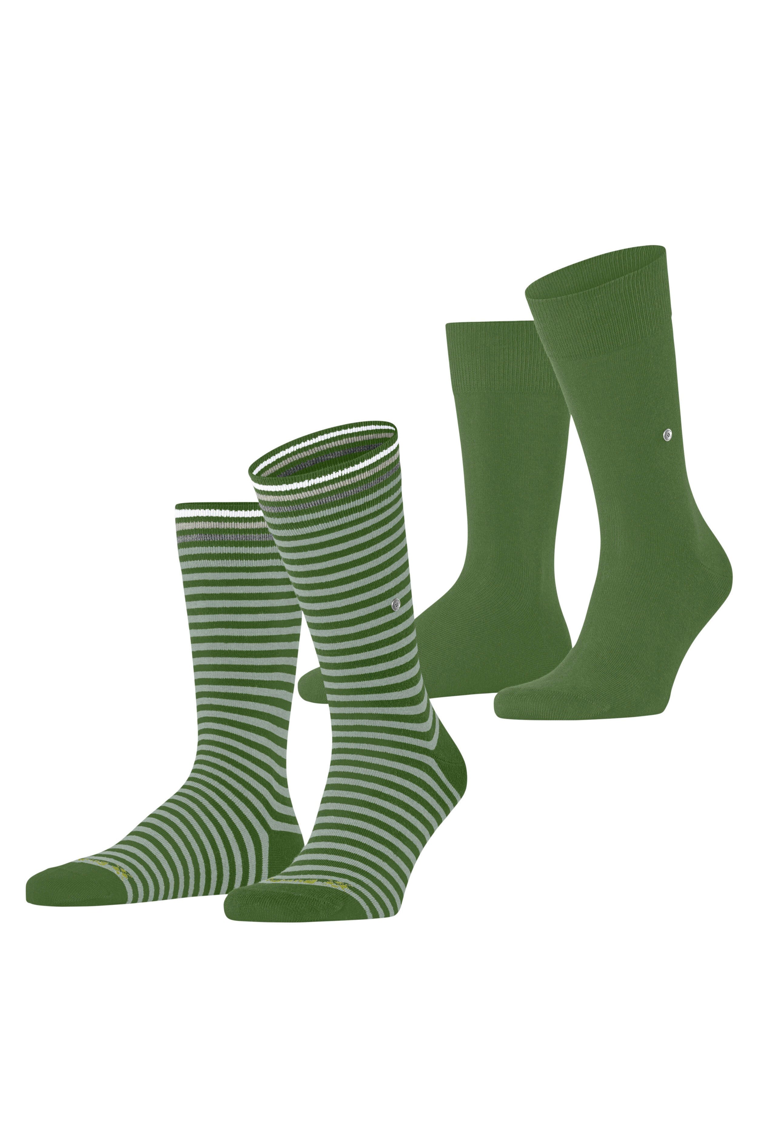 Burlington Everyday Stripe/Plain 2 Pack Socks - Cactus 21087_7653_6.5-11 UK