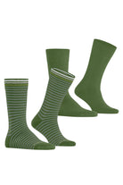 Burlington Everyday Stripe/Plain 2 Pack Socks - Fir Green 21087_7656_6.5-11 UK