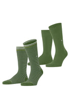 Burlington Everyday Stripe/Plain 2 Pack Socks - Fir Green 21087_7656_6.5-11 UK