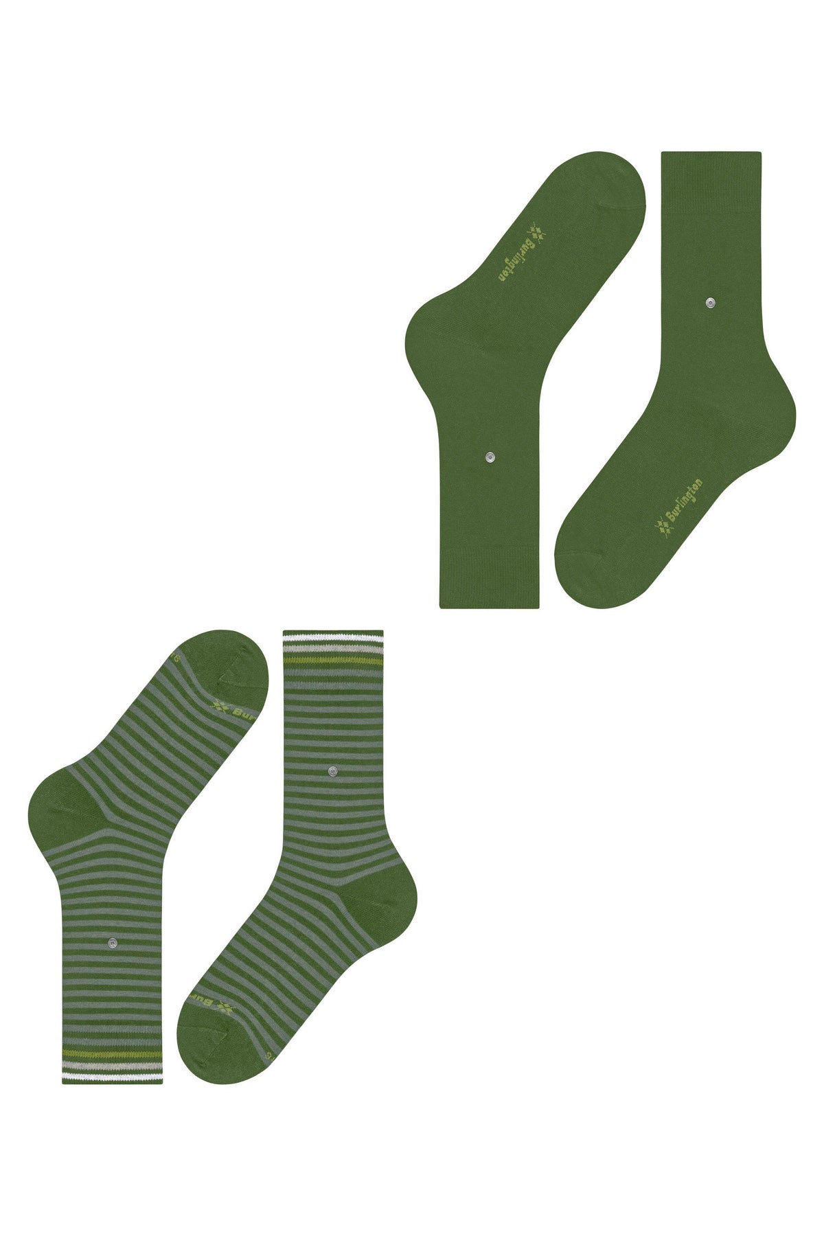 Burlington Everyday Stripe/Plain 2 Pack Socks - Fir Green 21087_7656_6.5-11 UK