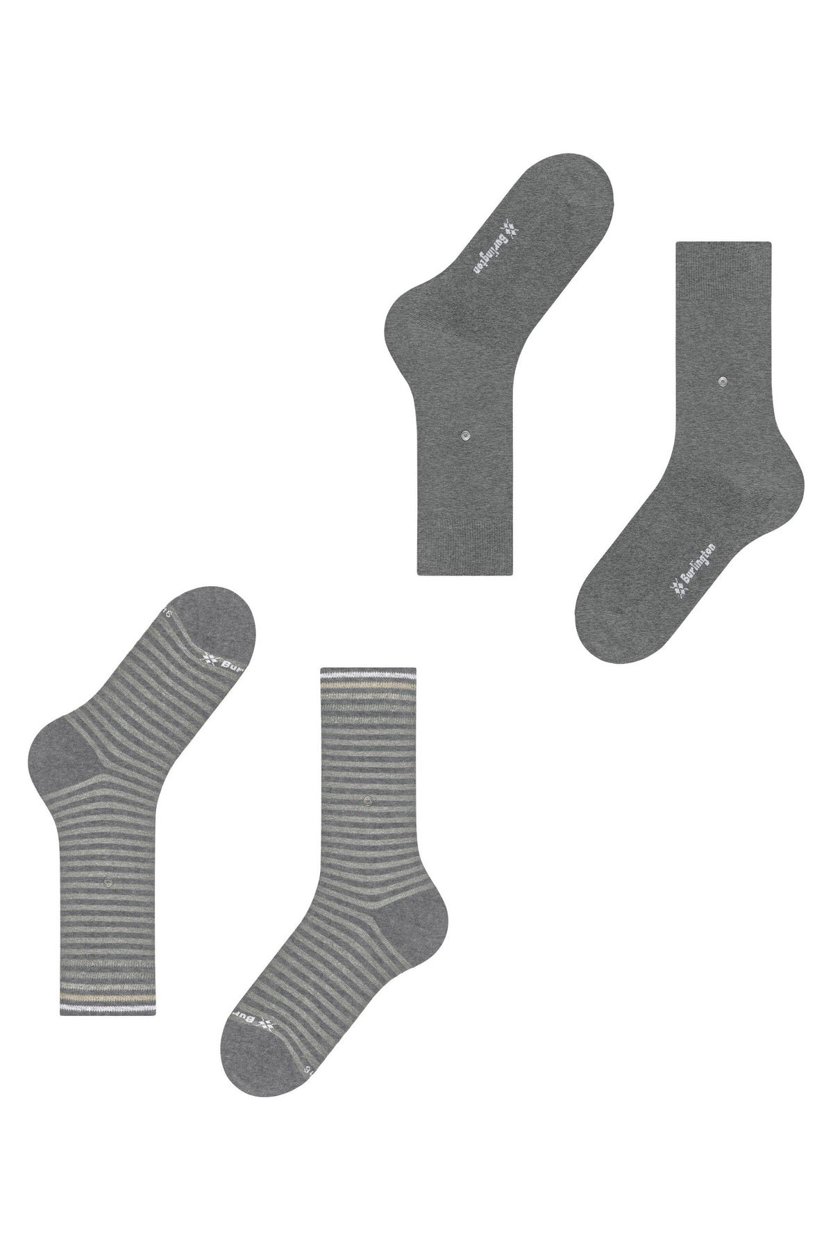 Burlington Everyday Stripe/Plain 2 Pack Socks - Light Grey Melange 21087_3390_6.5-11 UK