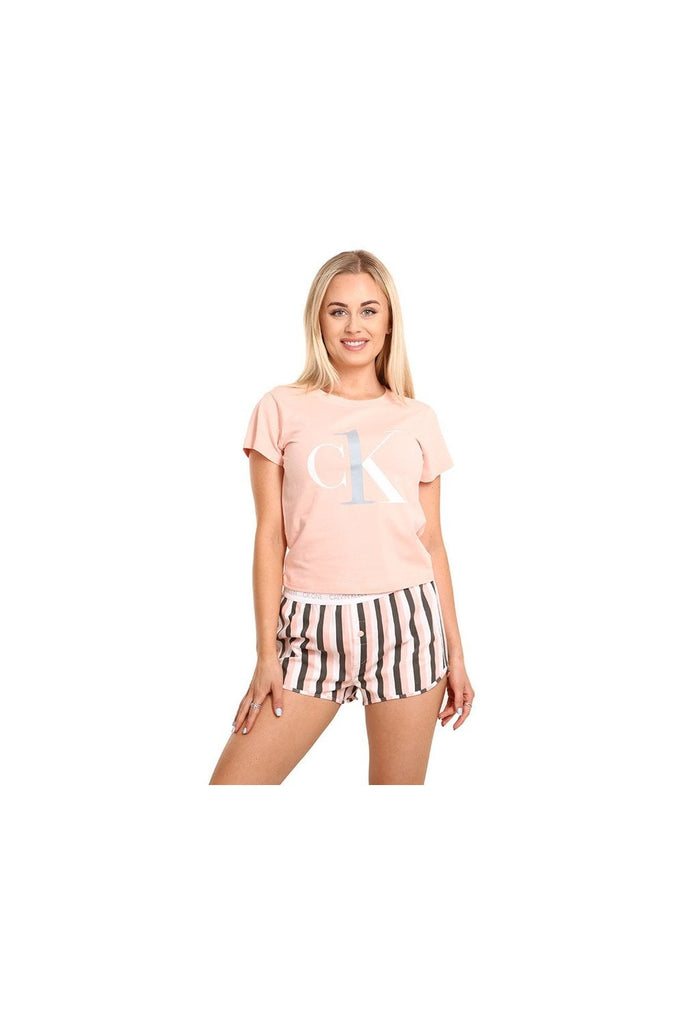 Calvin Klein CK One Pyjama Short Set - Peach Melba/Triple Stripe