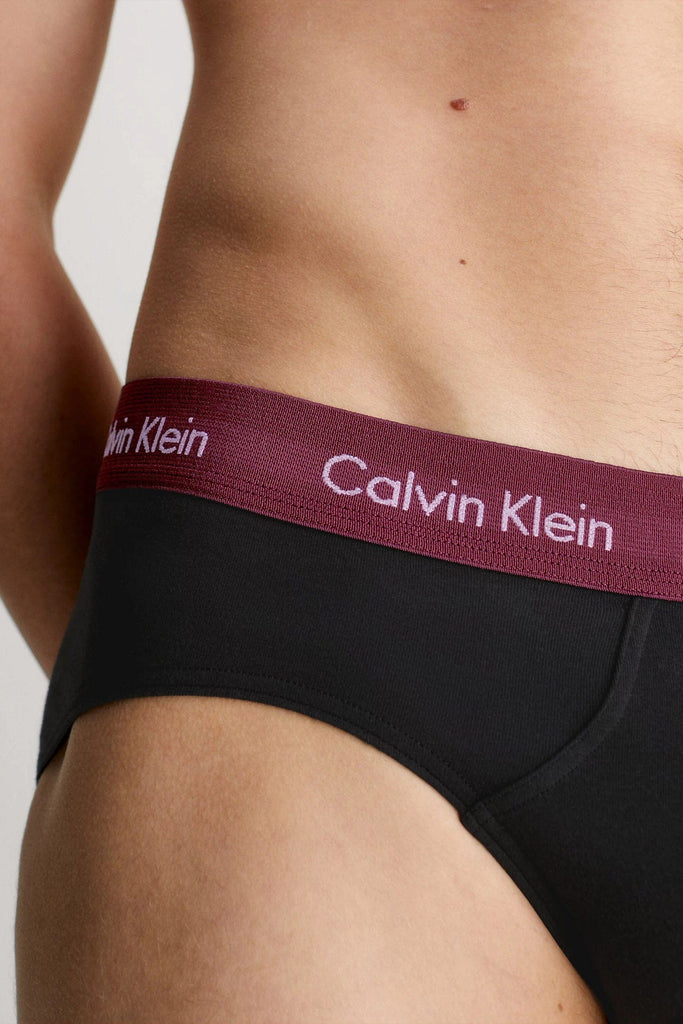 Calvin Klein Cotton Stretch Hip Brief 3 Pack - B - Black/Tawny Port/Porpoise WBS