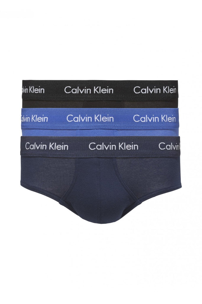 Calvin Klein Cotton Stretch Hip Briefs - 3 Pack - Black/Blue Shadow/Cobalt Water