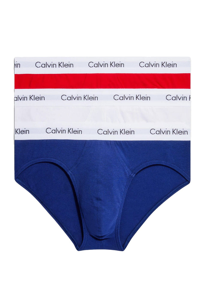 Calvin Klein Cotton Stretch Hip Briefs - 3 Pack - White/Red Ginger/Pyro Blue