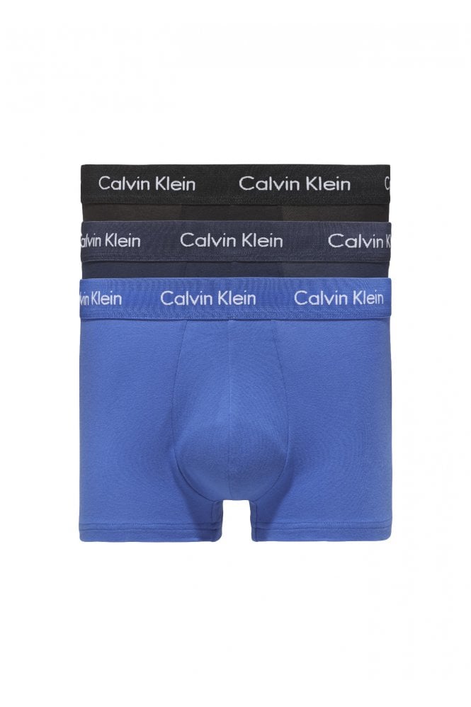 Calvin Klein Cotton Stretch Low Rise Trunks - 3 Pack - Black/Blue Shadow/Cobalt Water
