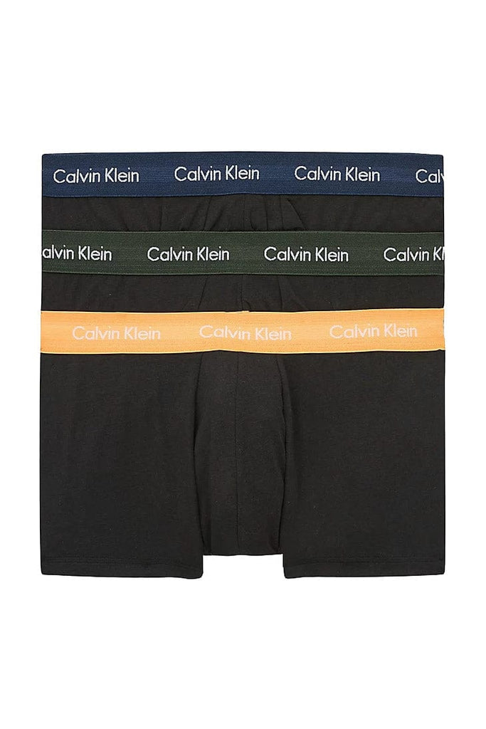 Calvin Klein Cotton Stretch Low Rise Trunks - 3 Pack - Black with Orange/Blue Shadow/Green