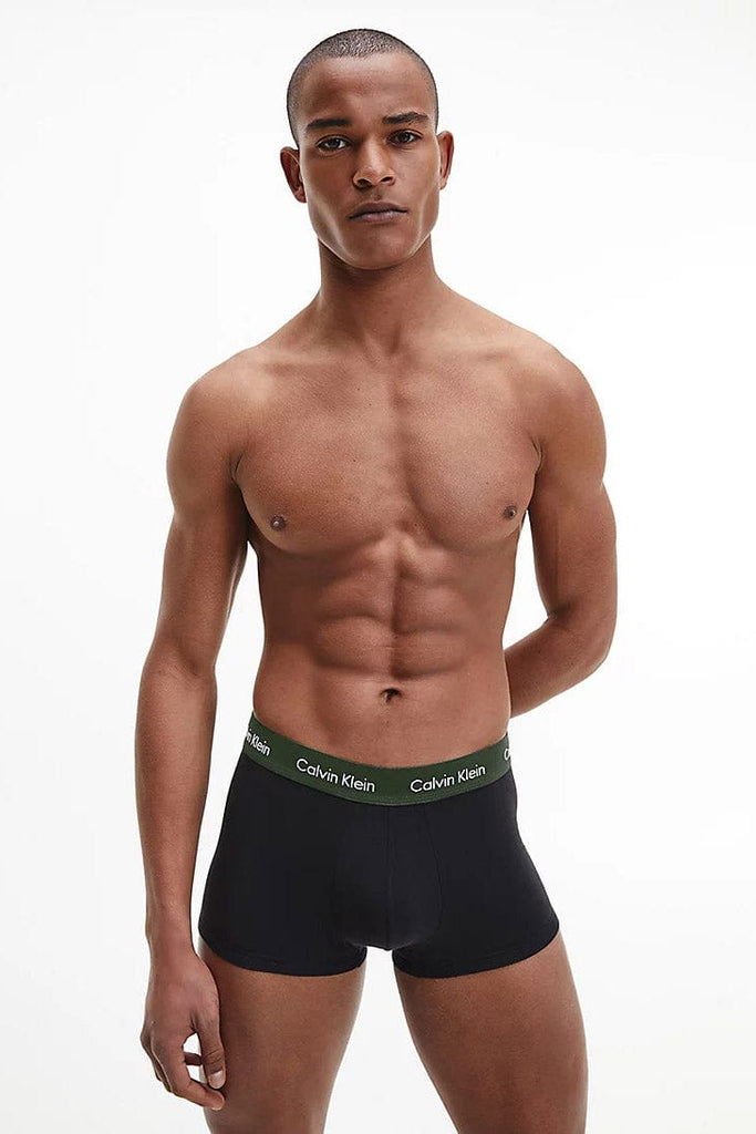 Calvin Klein Cotton Stretch Low Rise Trunks - 3 Pack - Black with Orange/Blue Shadow/Green