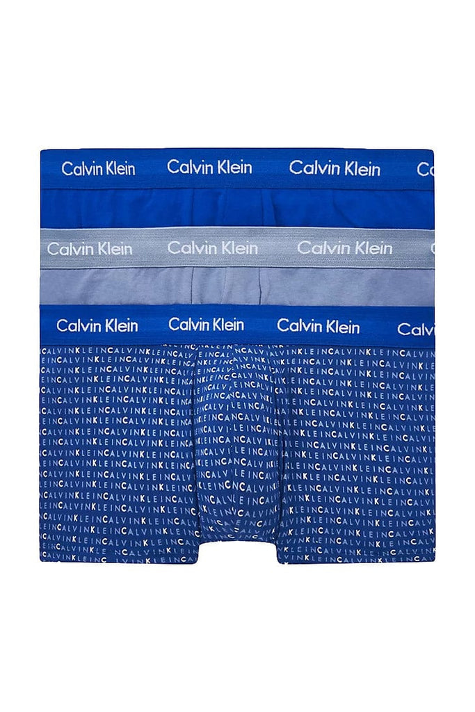 Calvin Klein Cotton Stretch Low Rise Trunks - 3 Pack - Cobalt/Subdued Logo/Dusty Sailor