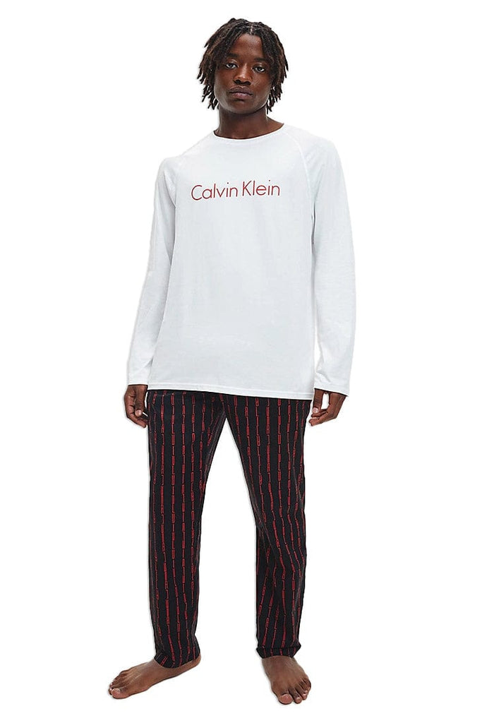 Calvin Klein Long Sleeve Pyjama Set - Black Stripe with White Top